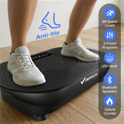 MERACH Vibration Plate Exercise Machine with LED Touch Screen, 99 Speed Levels, Bluetooth & Resistance Bands, Full Body Workout Platform for Home Fitness Training