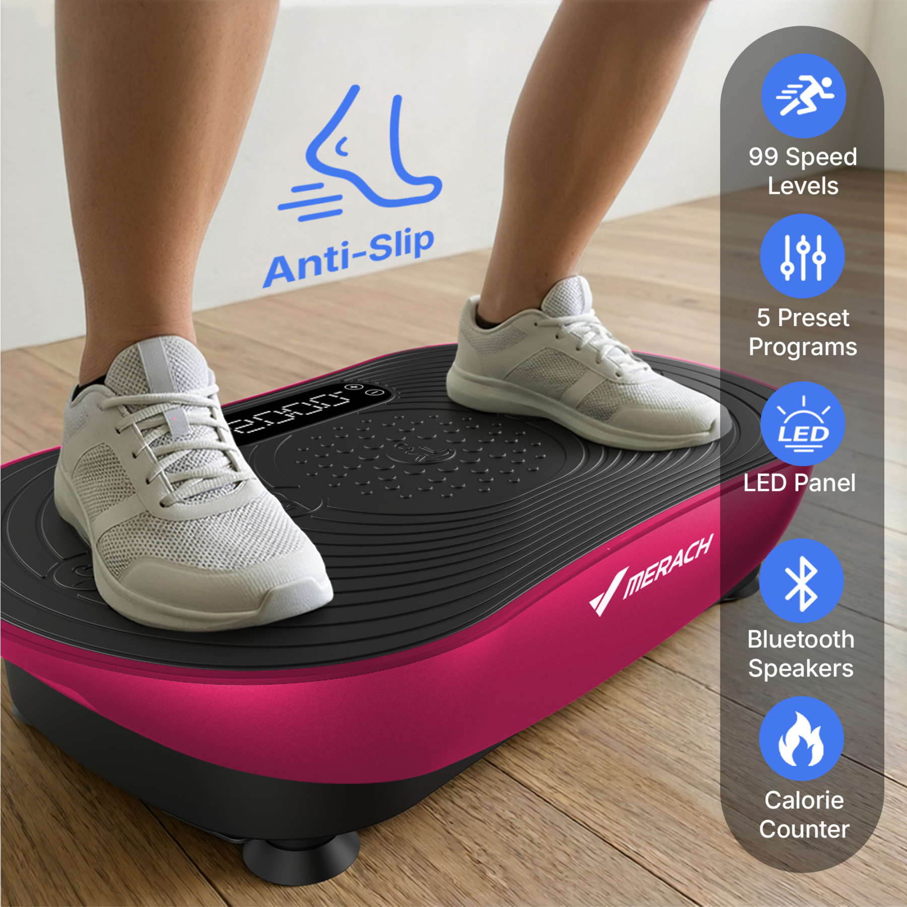 MERACH Vibration Plate Exercise Machine with LED Touch Screen, 99 Speed Levels, Bluetooth & Resistance Bands, Full Body Workout Platform for Home Fitness Training