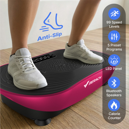 MERACH Vibration Plate Exercise Machine with LED Touch Screen, 99 Speed Levels, Bluetooth & Resistance Bands, Full Body Workout Platform for Home Fitness Training