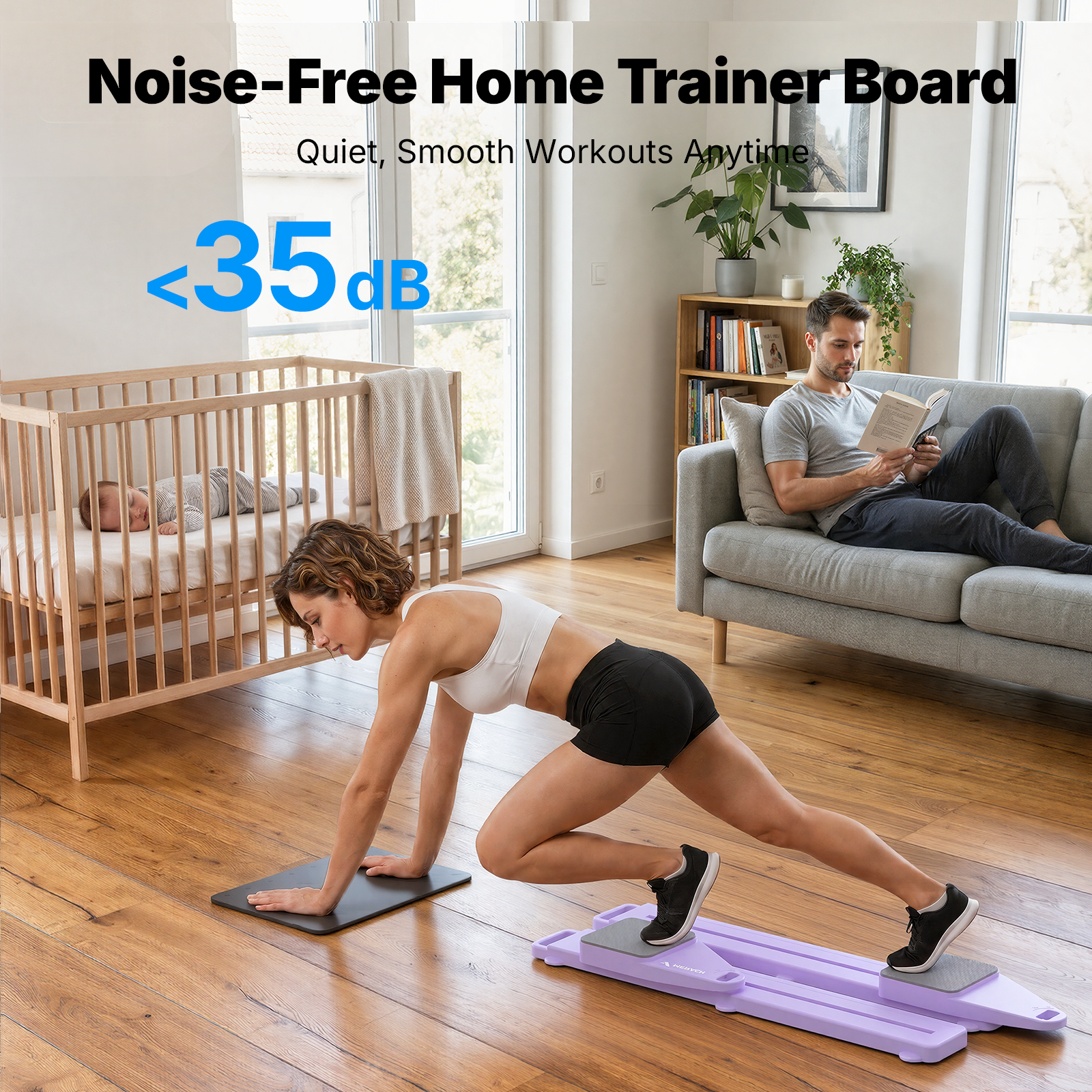 MERACH Pilates Board with Timer, Multi-Purpose Foldable Pilates Reformer Board for Home Workout, Pilates Reformer Set with Resistance Bands for Fitness(Purple)