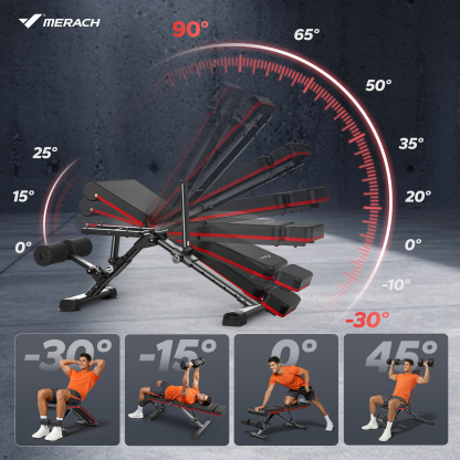 MERACH Adjustable Weight Bench with Extended Headrest, Hold up to 990 lbs, Foldable Exercise Bench for Home Gym Fitness Strength Training, Black&Red