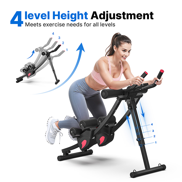 MERACH Ab Machine Dual-Track Core Trainer with 4-Level Adjustable Resistance, LCD Display Abs Workout Equipment for Home Gym, 440lbs Capacity, Black and Red