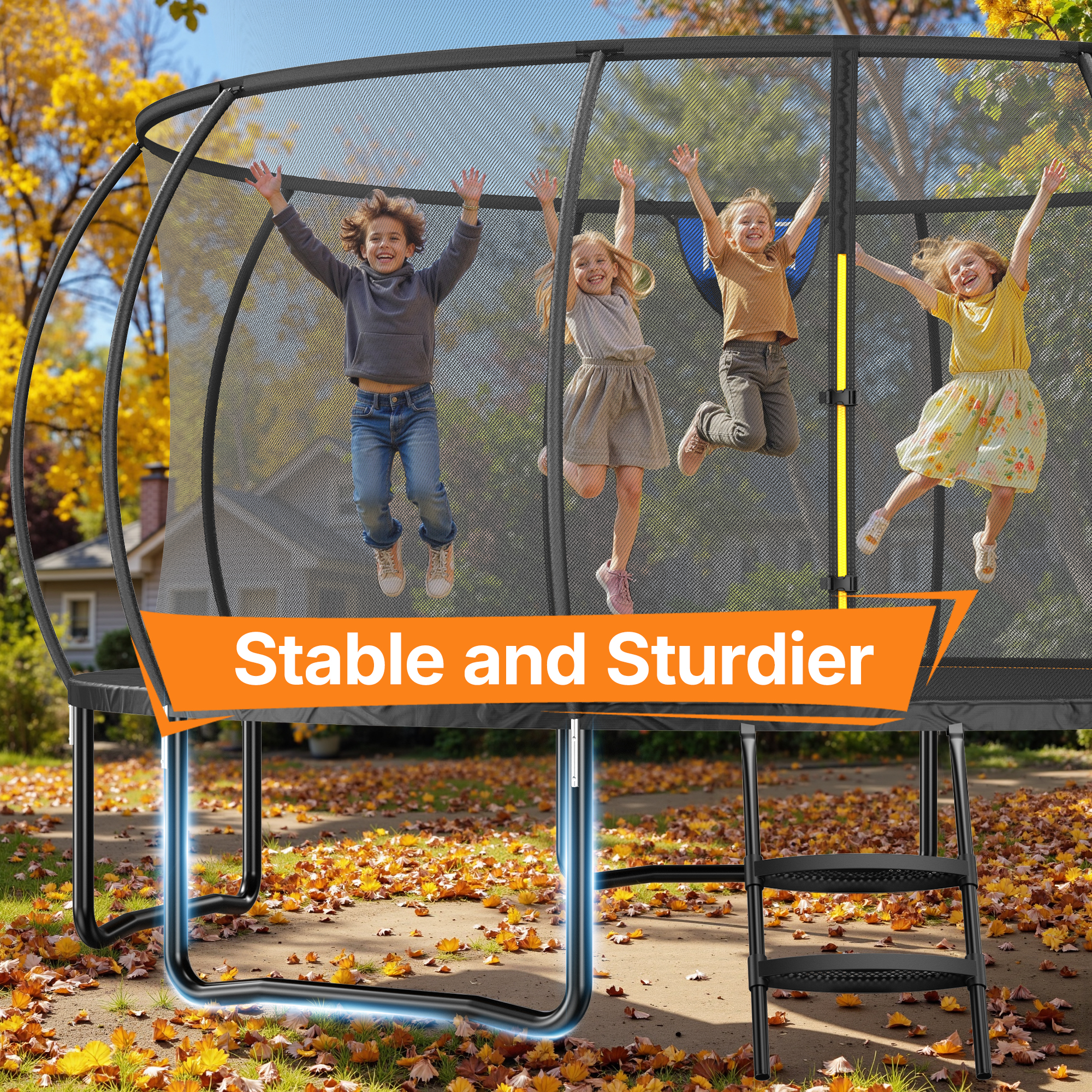 MERACH 16FT Large Outdoor Trampoline with Enclosure Net and Ladder, Heavy Duty Backyard Pumpkin Trampoline for Kids and Adults, Great for Fitness & Fun