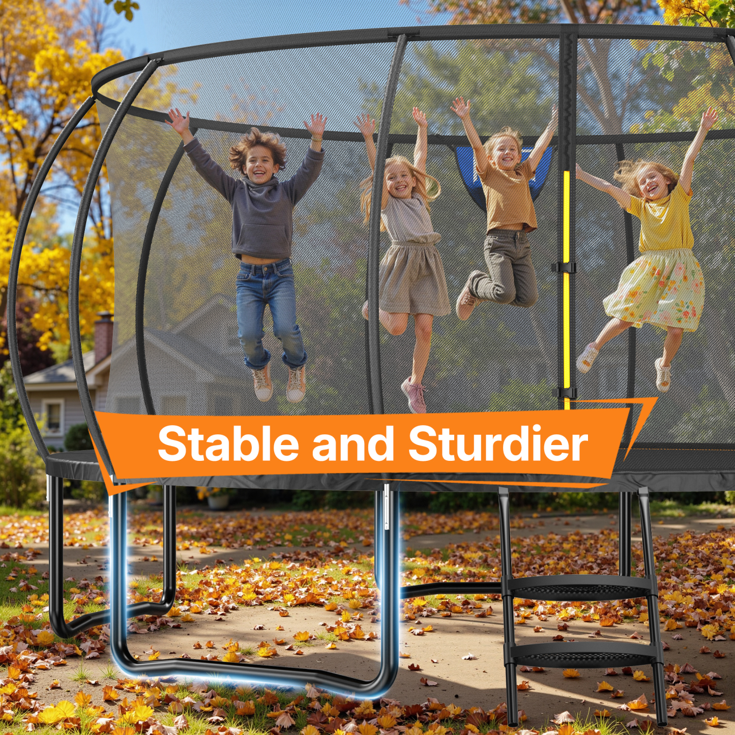 MERACH 16FT Large Outdoor Trampoline with Enclosure Net and Ladder, Heavy Duty Backyard Pumpkin Trampoline for Kids and Adults, Great for Fitness & Fun