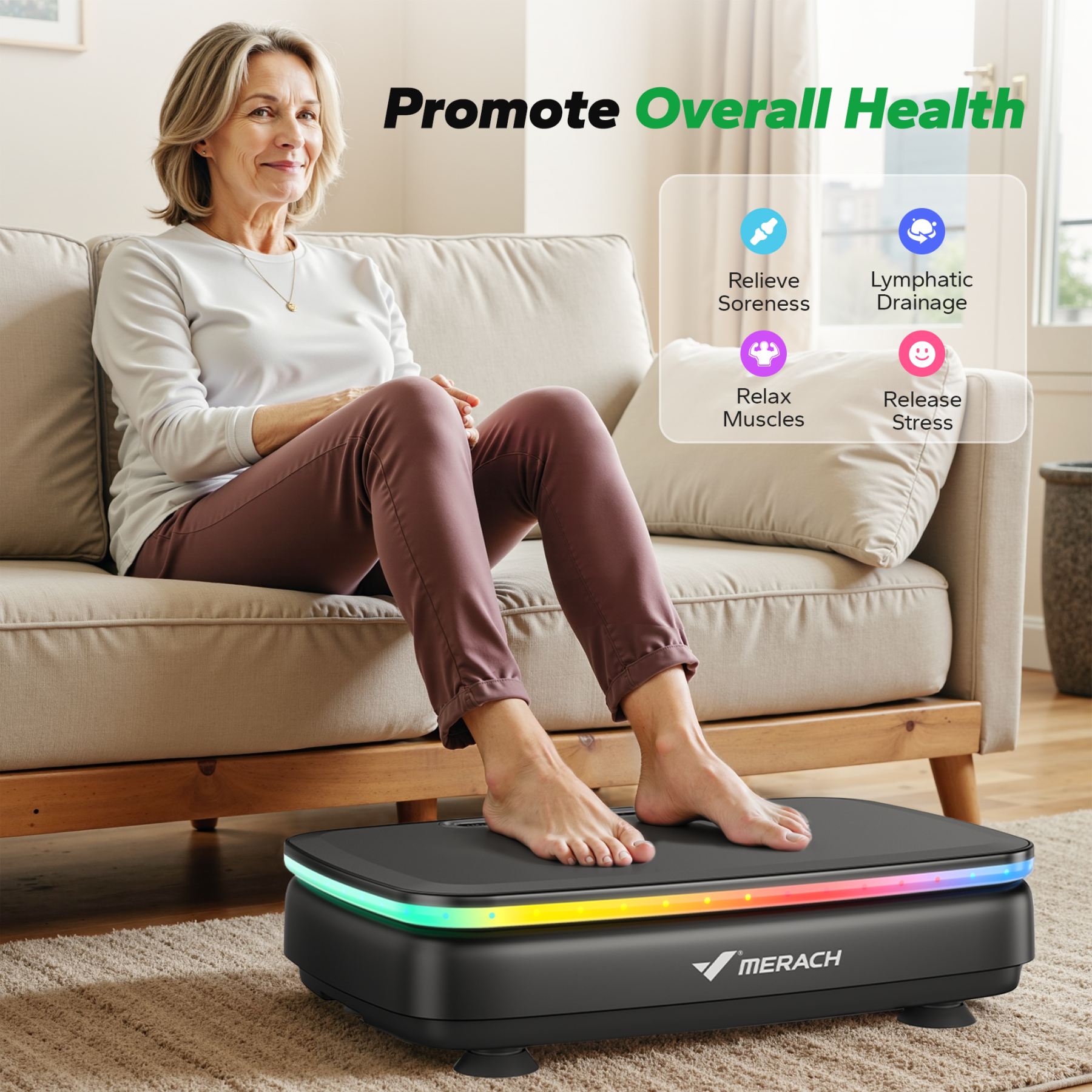 MERACH Vibration Plate Exercise Machine with Light, Bluetooth, Whole Body Workout Power Vibrate Fitness Platform Vibration Plate for Lymphatic Drainage,Motor Speed Control