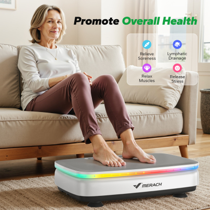 MERACH Vibration Plate Exercise Machine with Light, Bluetooth, Whole Body Workout Power Vibrate Fitness Platform Vibration Plate for Lymphatic Drainage,Motor Speed Control