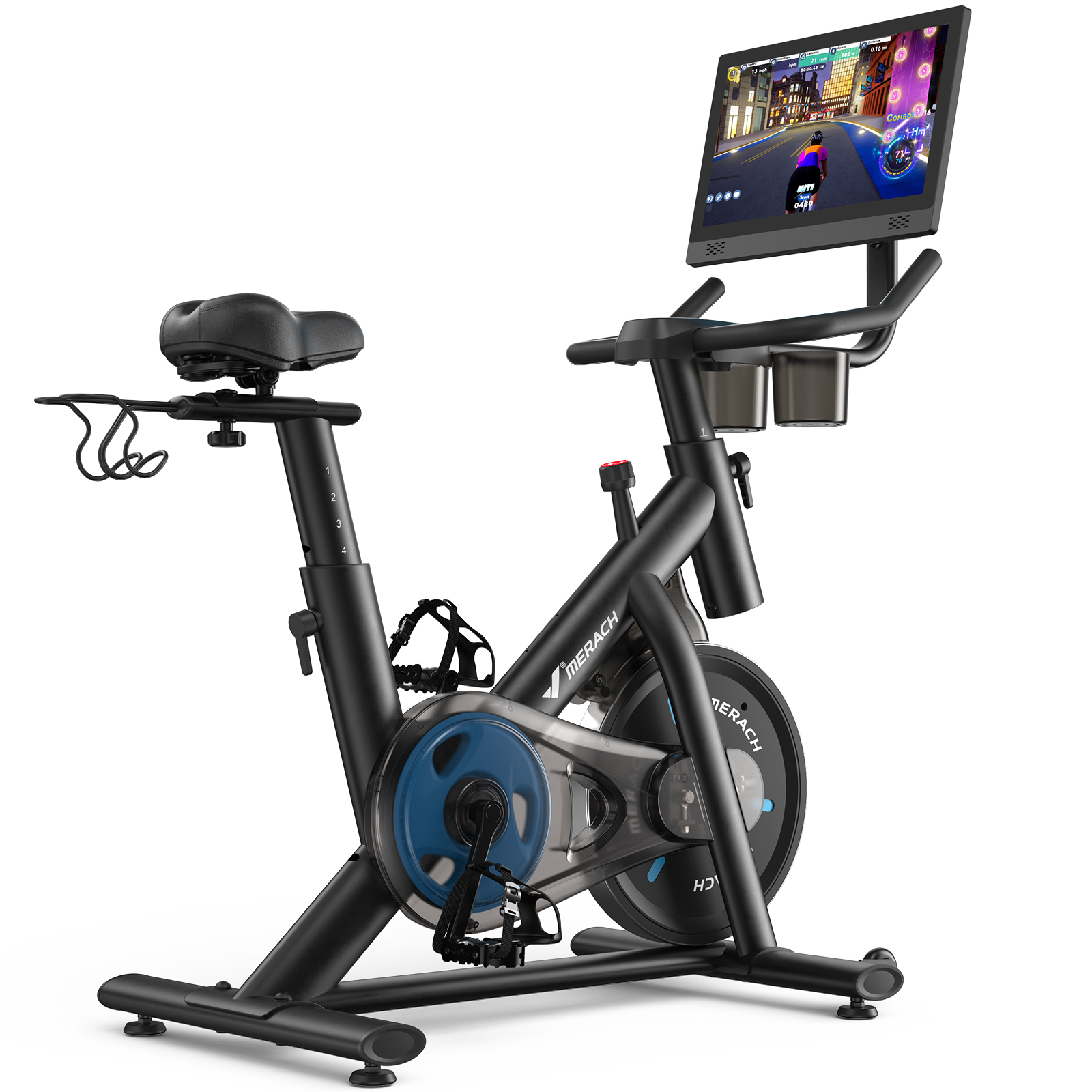 MERACH Exercise Bike, Brake Pad Stationary Bike with Exclusive App, Low Noise Indoor Cycling Bike with 300lbs Weight Capacity, Tablet Mount and Fitness Courses for Weight Loss
