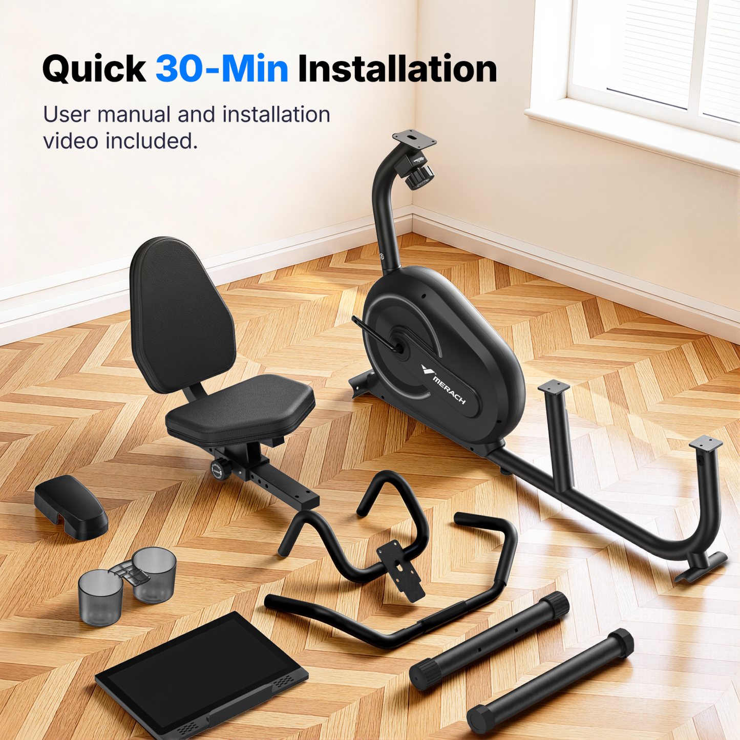 MERACH Recumbent Exercise Bike with Screen, Magnetic Resistance, Bluetooth APP, Adjustable Seat & Backrest, 350 LBS Capacity, Indoor Stationary Bike for Seniors & Home Cardio