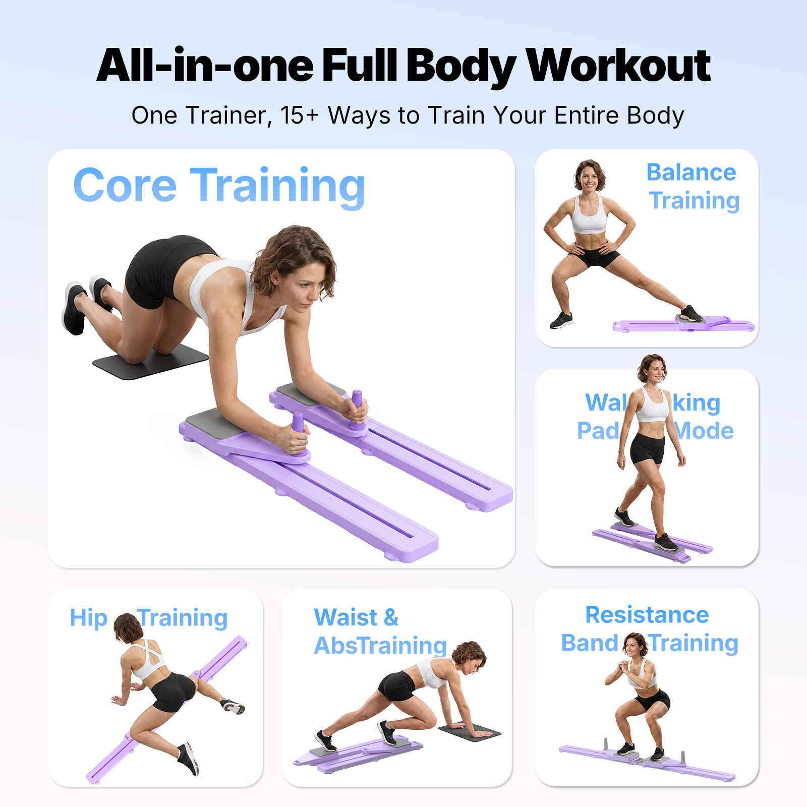 MERACH Pilates Board with Timer, Multi-Purpose Foldable Pilates Reformer Board for Home Workout, Pilates Reformer Set with Resistance Bands for Fitness(Purple)