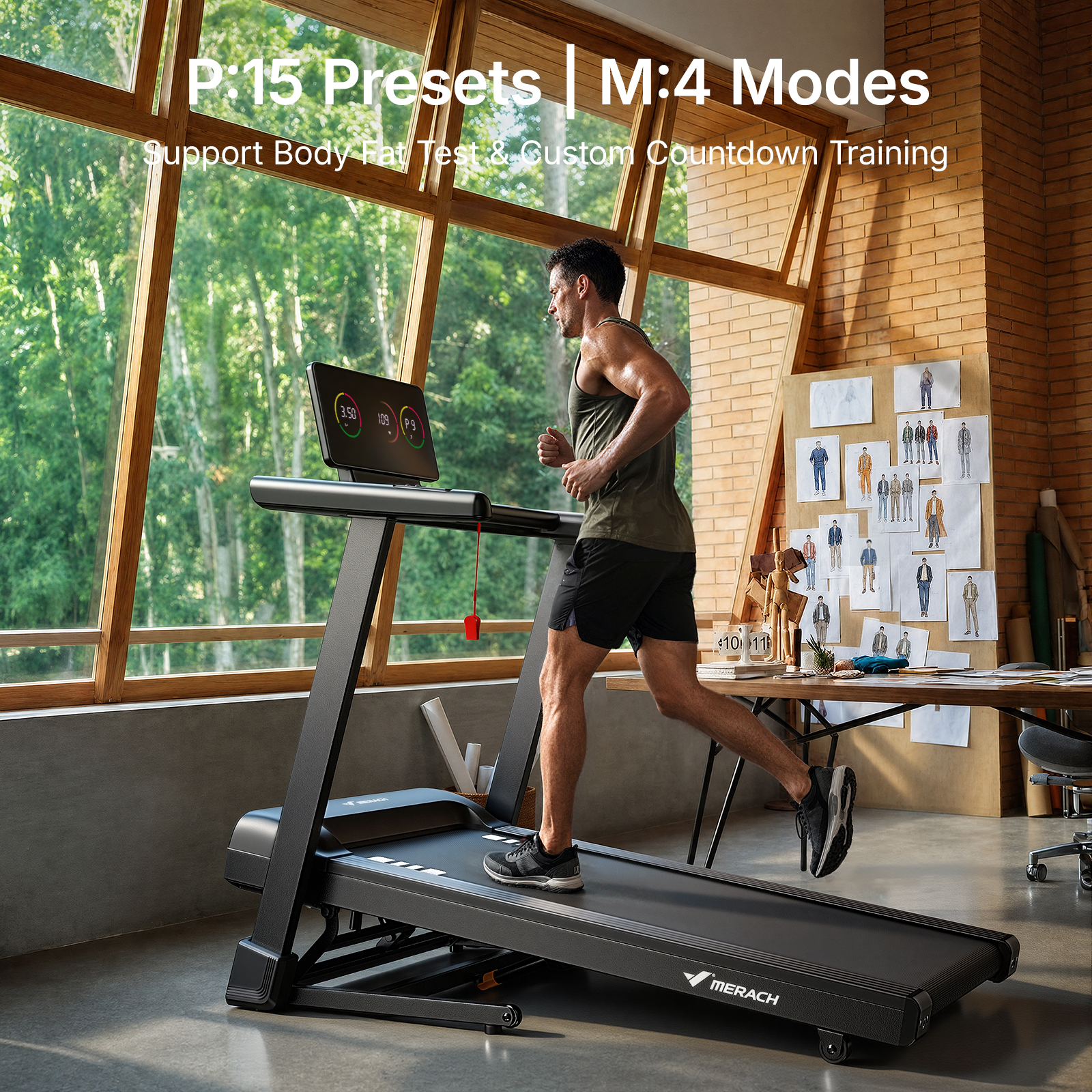 MERACH Treadmill with 15% Auto Incline, Foldable Treadmill for Home with 300lbs Capacity, 0.8-7.5MPH