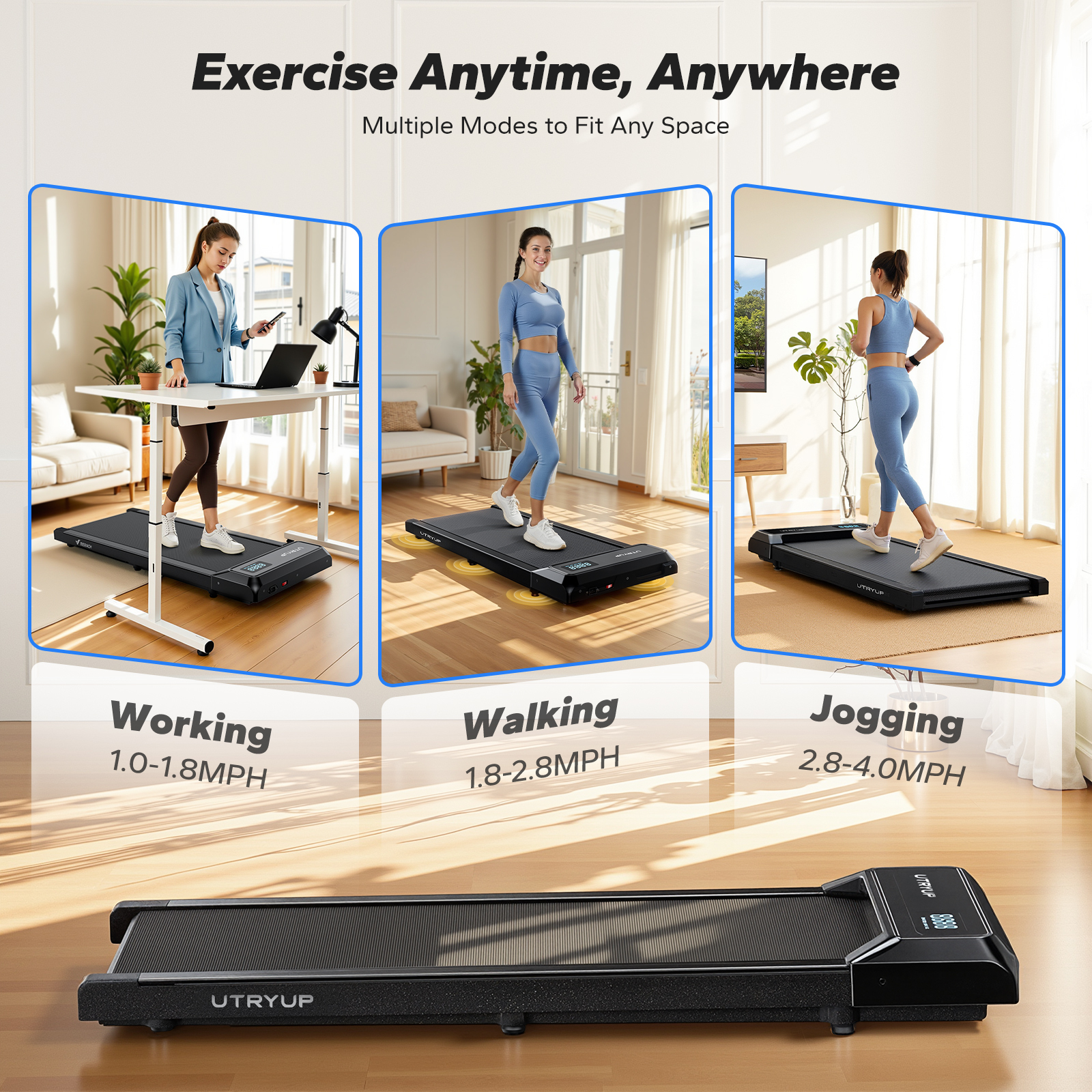 2.5 HP Walking Pad, Under Desk Exercise Treadmill with APP, Remote Control, LED Display, 1.0-4.0 MPH, Black