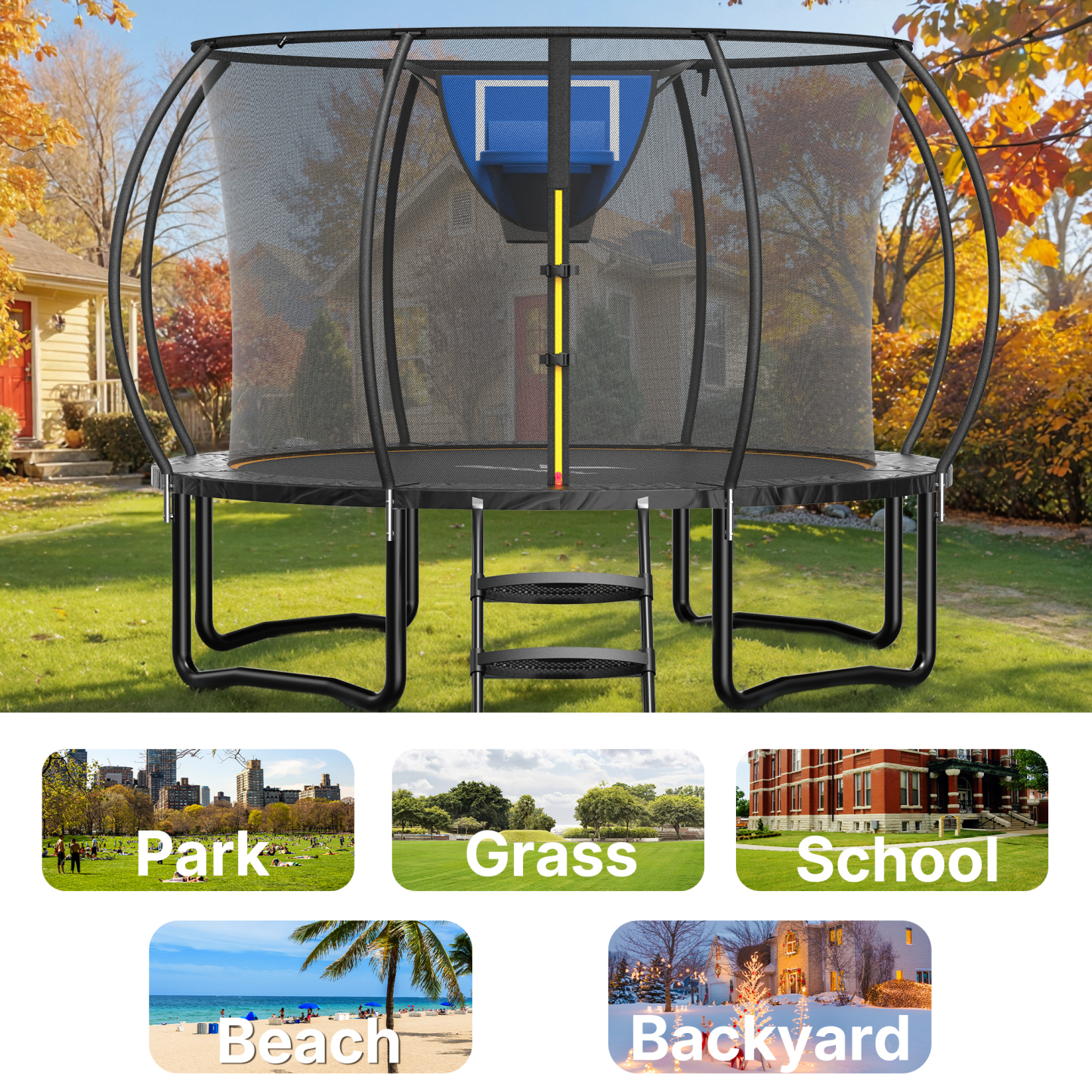 MERACH 12FT Round Trampoline with Safety Enclosure & Ladder – Outdoor Trampoline for Kids & Teens, Family Fun & Fitness