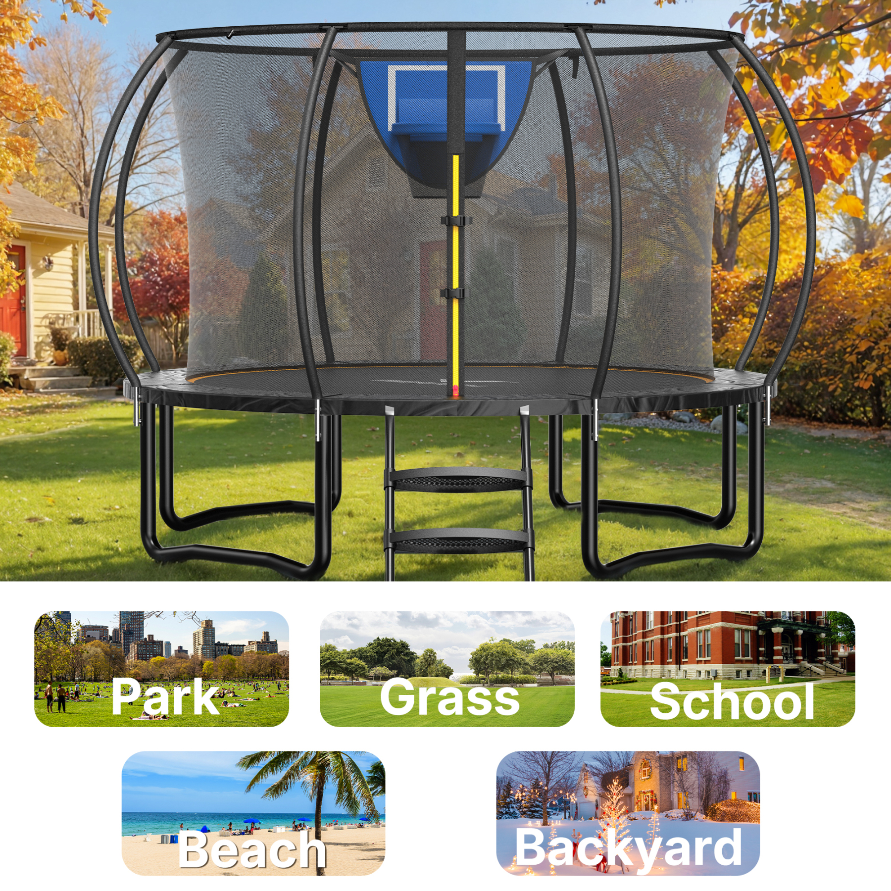MERACH 12FT Round Trampoline with Safety Enclosure & Ladder – Outdoor Trampoline for Kids & Teens, Family Fun & Fitness