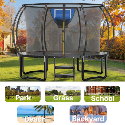 MERACH 12FT Round Trampoline with Safety Enclosure & Ladder – Outdoor Trampoline for Kids & Teens, Family Fun & Fitness