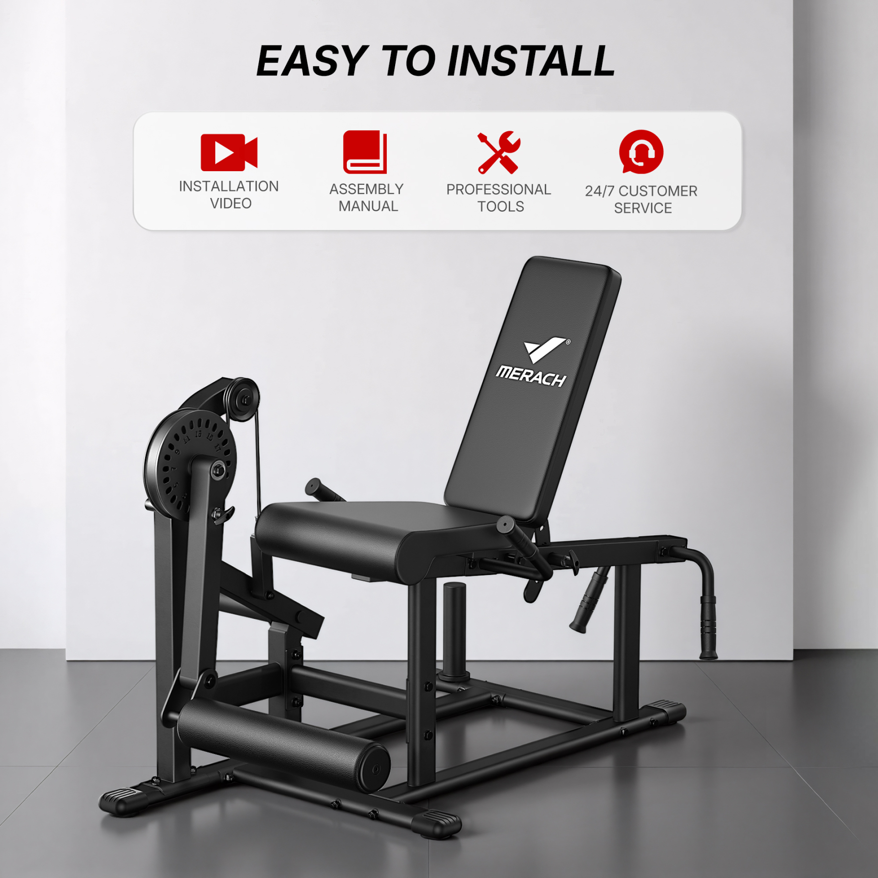 MERACH Leg Extension Machine, Adjustable Leg Curl Machine for Home Gym, 7 adjustable backrest angles, Hold up to 700lbs