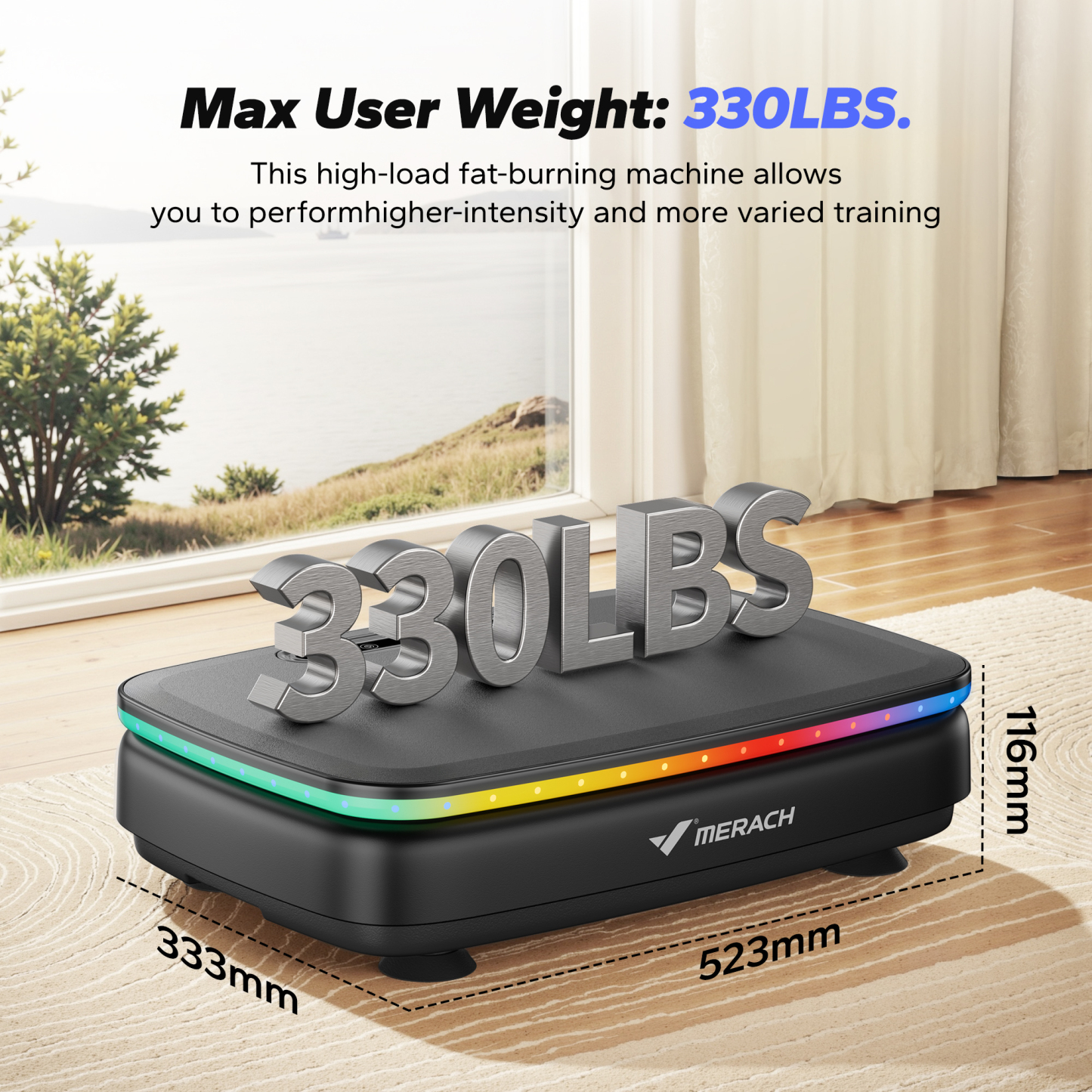 MERACH Vibration Plate Exercise Machine with Light, Bluetooth, Whole Body Workout Power Vibrate Fitness Platform Vibration Plate for Lymphatic Drainage,Motor Speed Control
