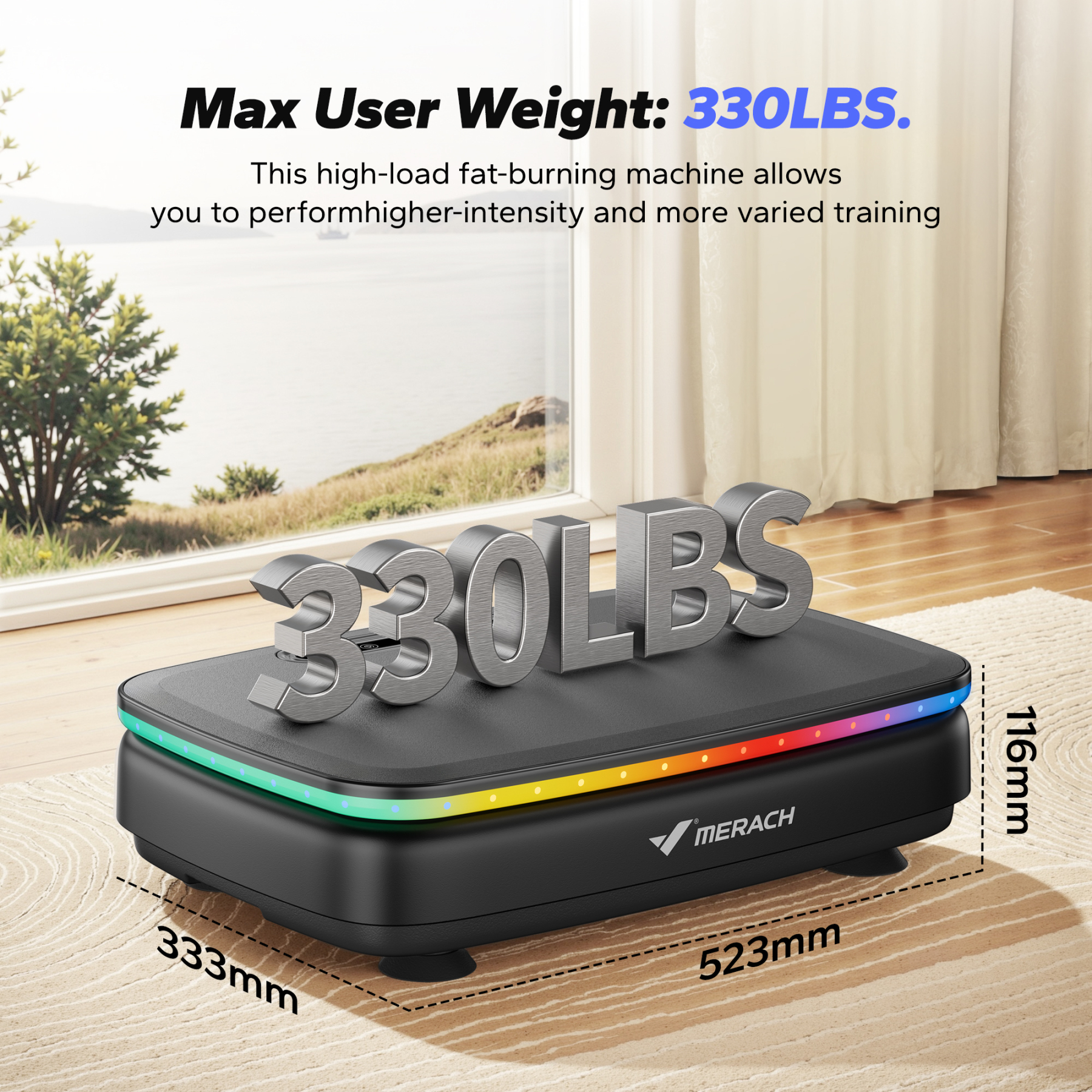 MERACH Vibration Plate Exercise Machine with Light, Bluetooth, Whole Body Workout Power Vibrate Fitness Platform Vibration Plate for Lymphatic Drainage,Motor Speed Control