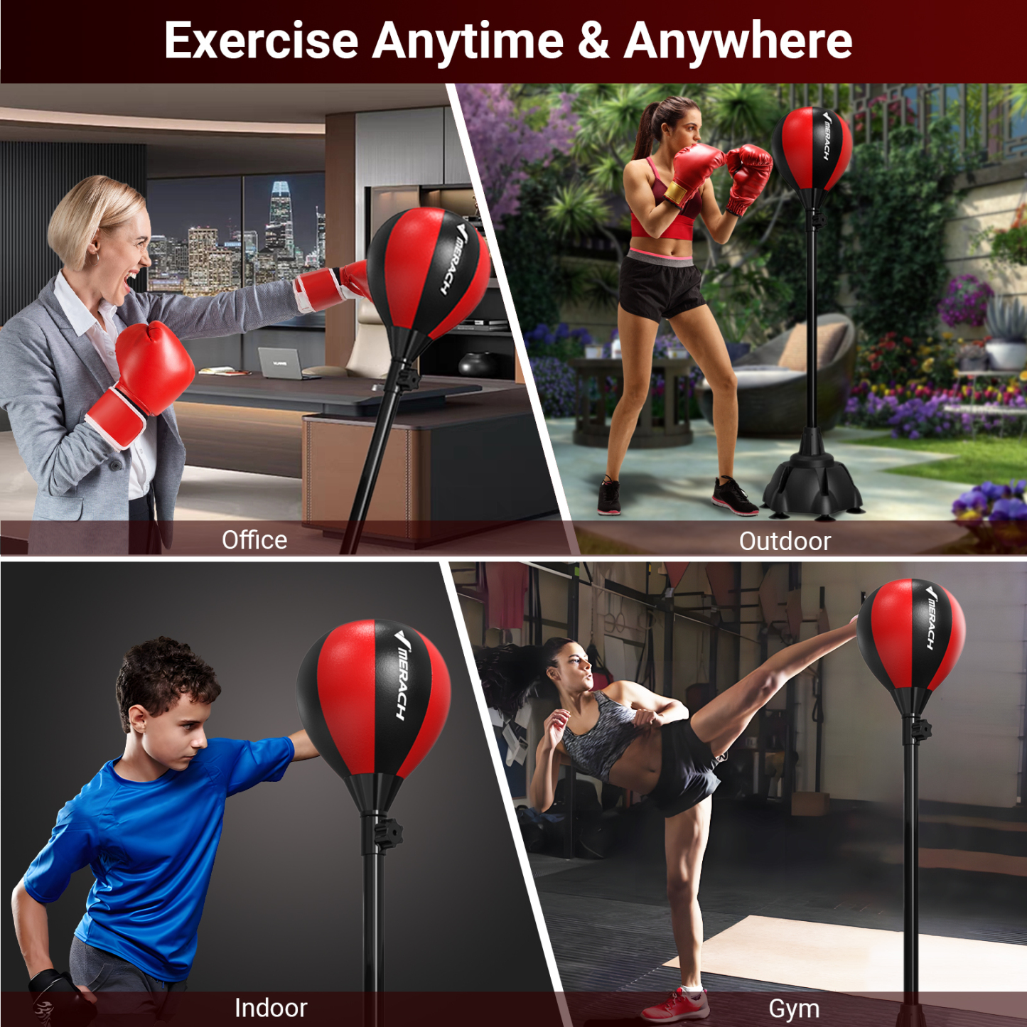 MERACH Punching Bag with Stand, Boxing Bag for Adults & Teens, Adjustable Height Boxing Bag for Stress Relief & Fitness