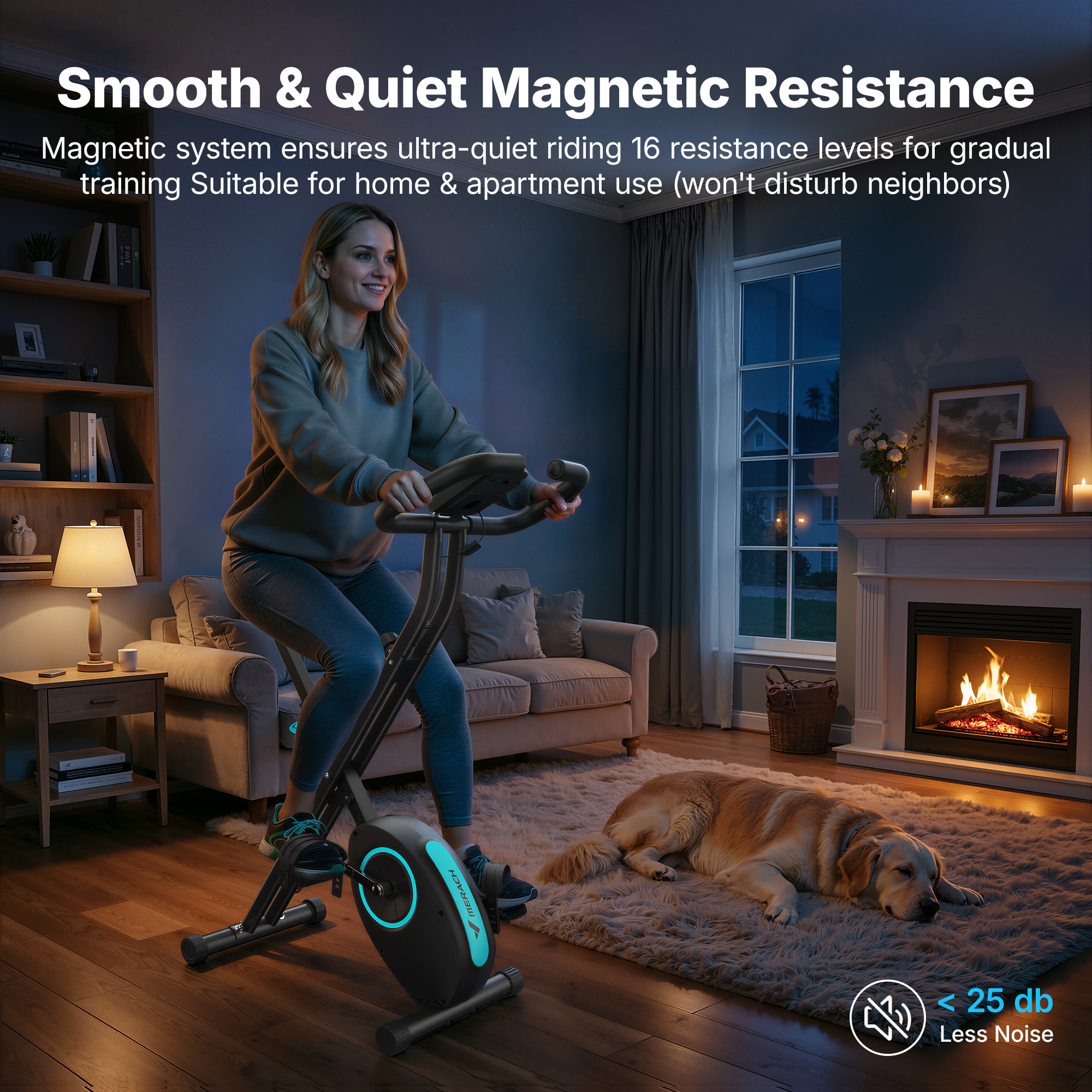 MERACH Folding Exercise Bike, Exercise Bike with LCD Display, Magnetic Fitness Bike for Home with Comfortable Seat, Space Saving, Cardio Training, Maximum Capacity 300 lbs