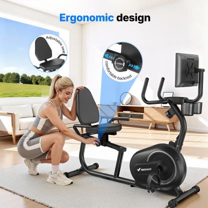 MERACH Recumbent Exercise Bike with Screen, Magnetic Resistance, Bluetooth APP, Adjustable Seat & Backrest, 350 LBS Capacity, Indoor Stationary Bike for Seniors & Home Cardio
