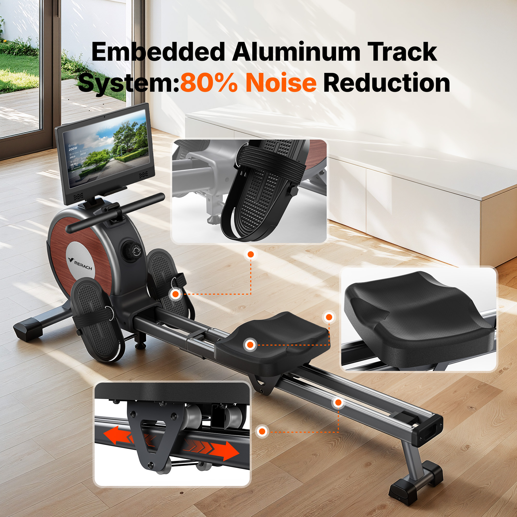 MERACH Rowing Machines with 15.6" Screen, Magnetic Rower for Home with 16 Resistance Levels, Quiet Dual Slide Rail, 350lbs Capacity, App Compatible