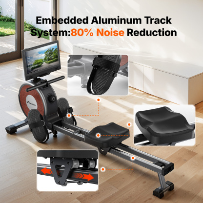 MERACH Rowing Machines with 15.6" Screen, Magnetic Rower for Home with 16 Resistance Levels, Quiet Dual Slide Rail, 350lbs Capacity, App Compatible