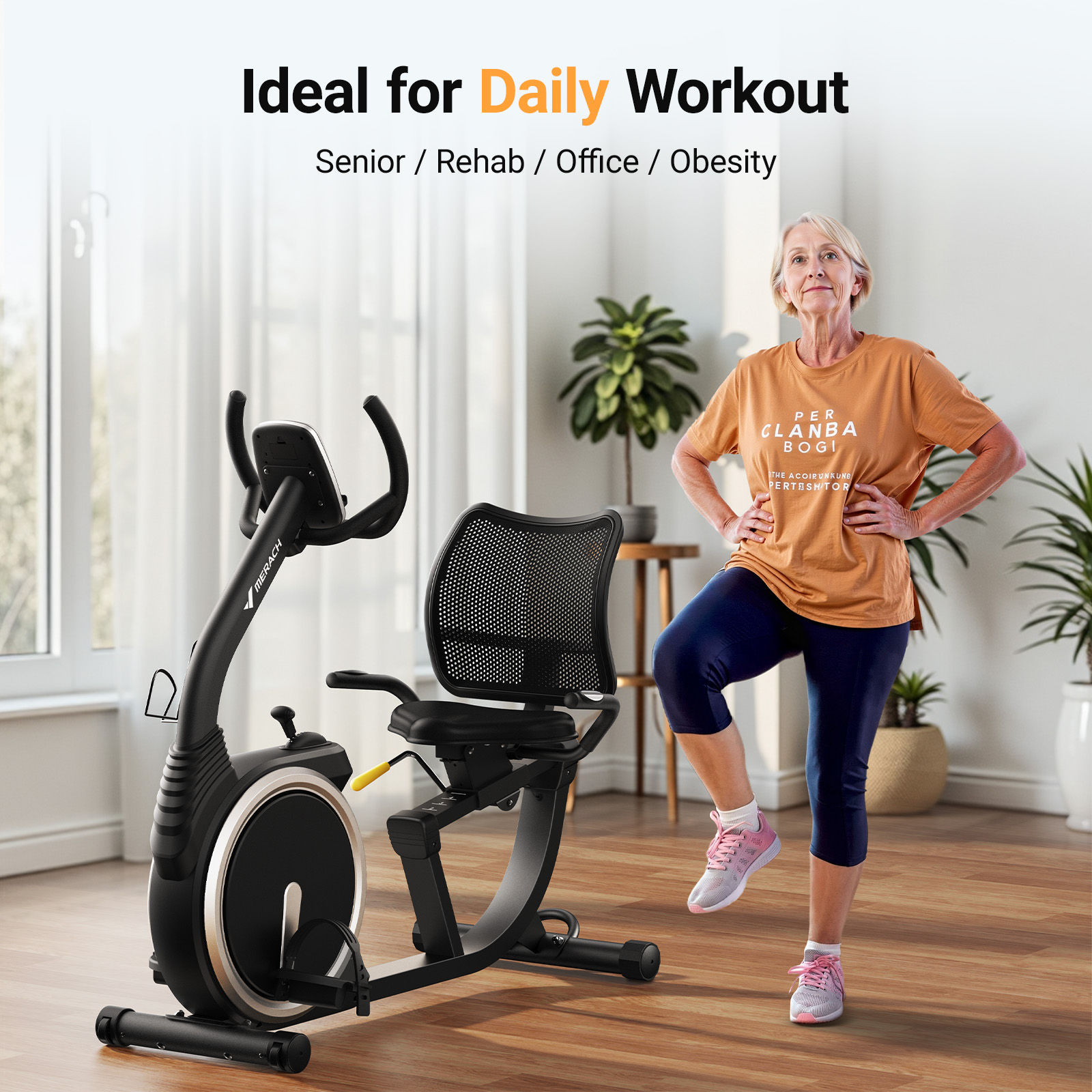 MERACH Exercise Bike, Recumbent Bike for Home Seniors Adults with Smart Bluetooth and Exclusive App, LCD, Heart Rate Handle