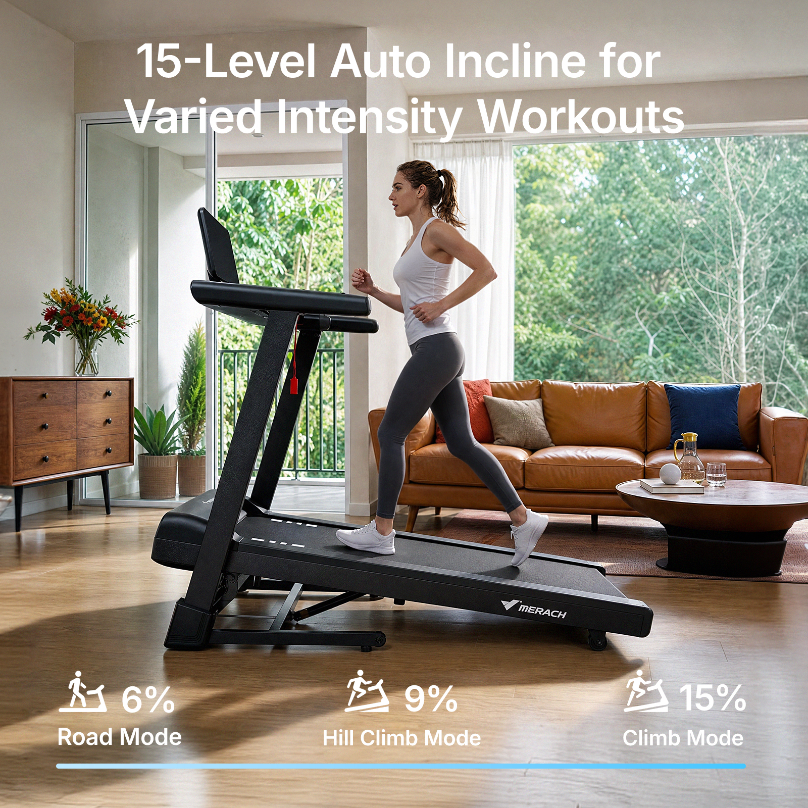 MERACH Treadmill with 15% Auto Incline, Foldable Treadmill for Home with 300lbs Capacity, 0.8-7.5MPH
