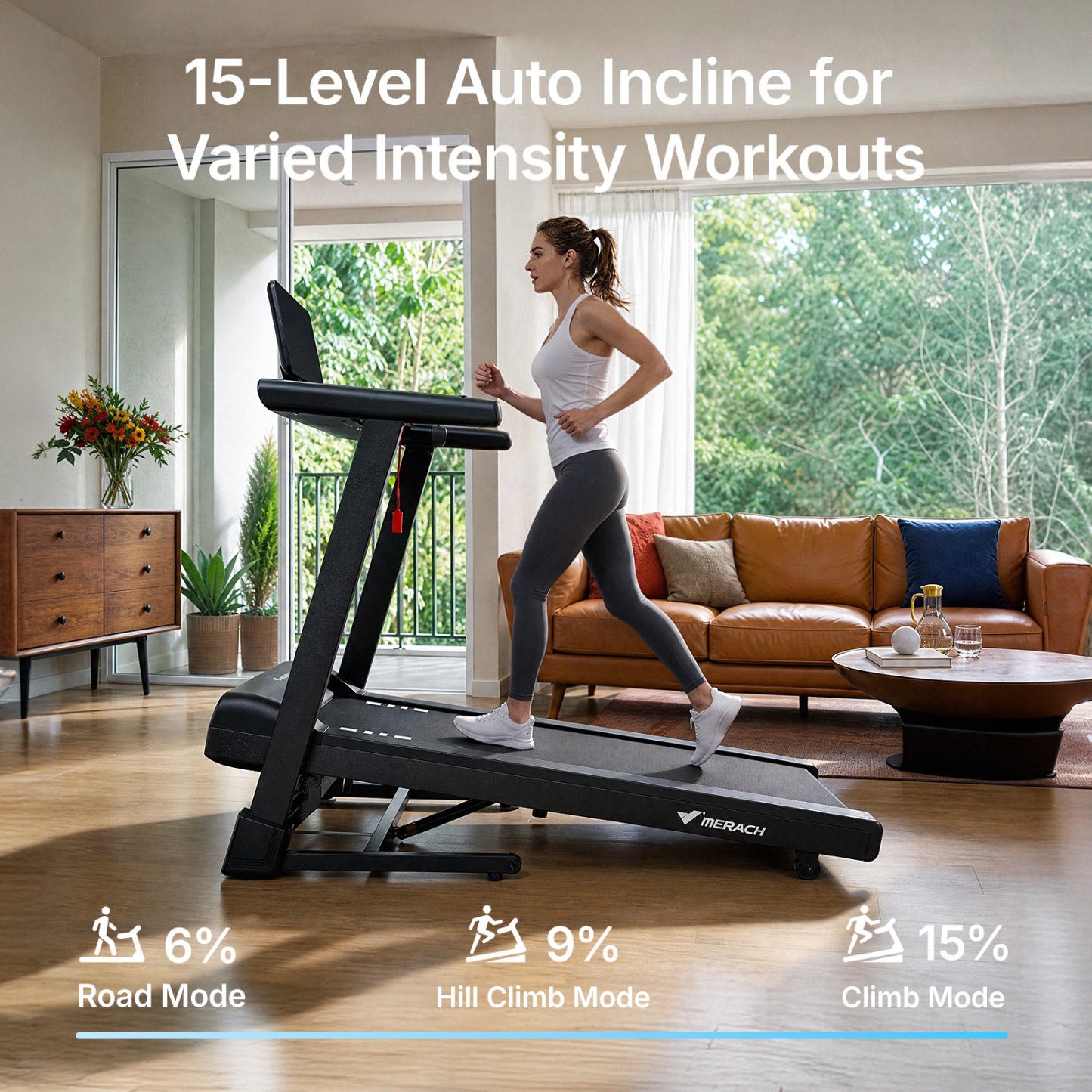 MERACH Treadmill with 15% Auto Incline, Foldable Treadmill for Home with 300lbs Capacity, 0.8-7.5MPH