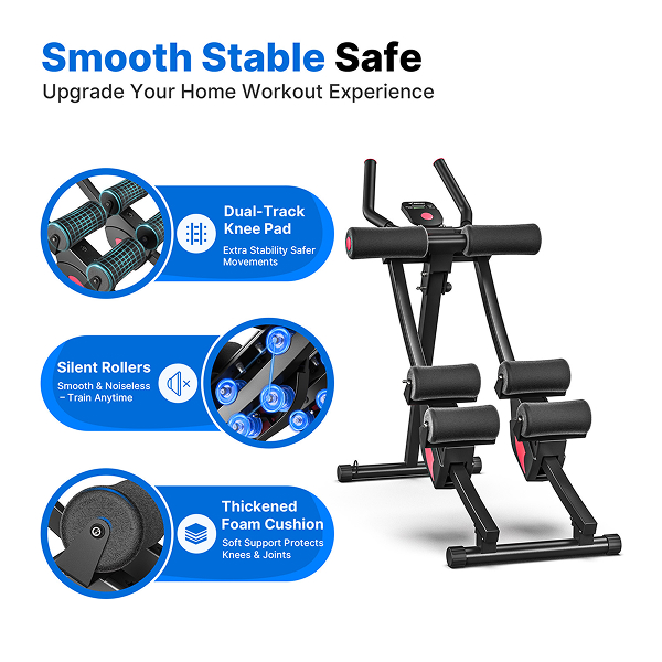 MERACH Ab Machine Dual-Track Core Trainer with 4-Level Adjustable Resistance, LCD Display Abs Workout Equipment for Home Gym, 440lbs Capacity, Black and Red
