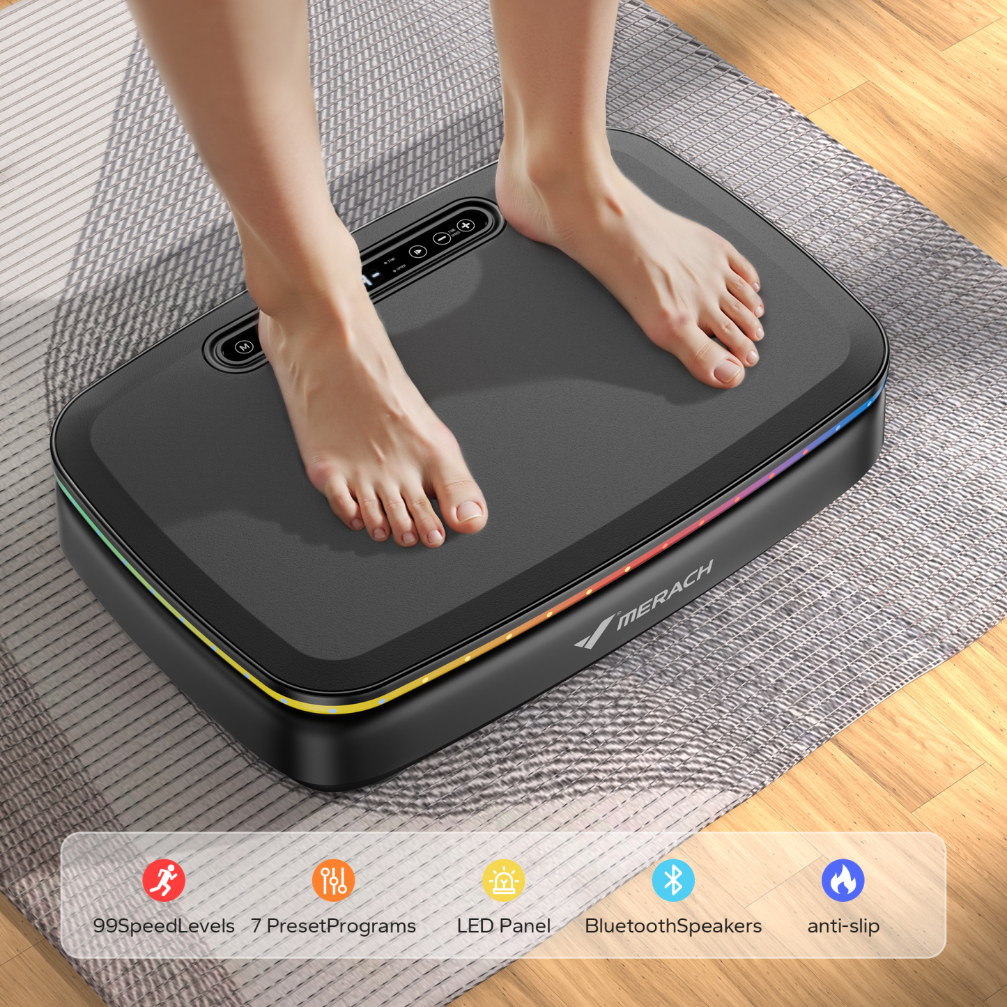 MERACH Vibration Plate Exercise Machine with Light, Bluetooth, Whole Body Workout Power Vibrate Fitness Platform Vibration Plate for Lymphatic Drainage,Motor Speed Control