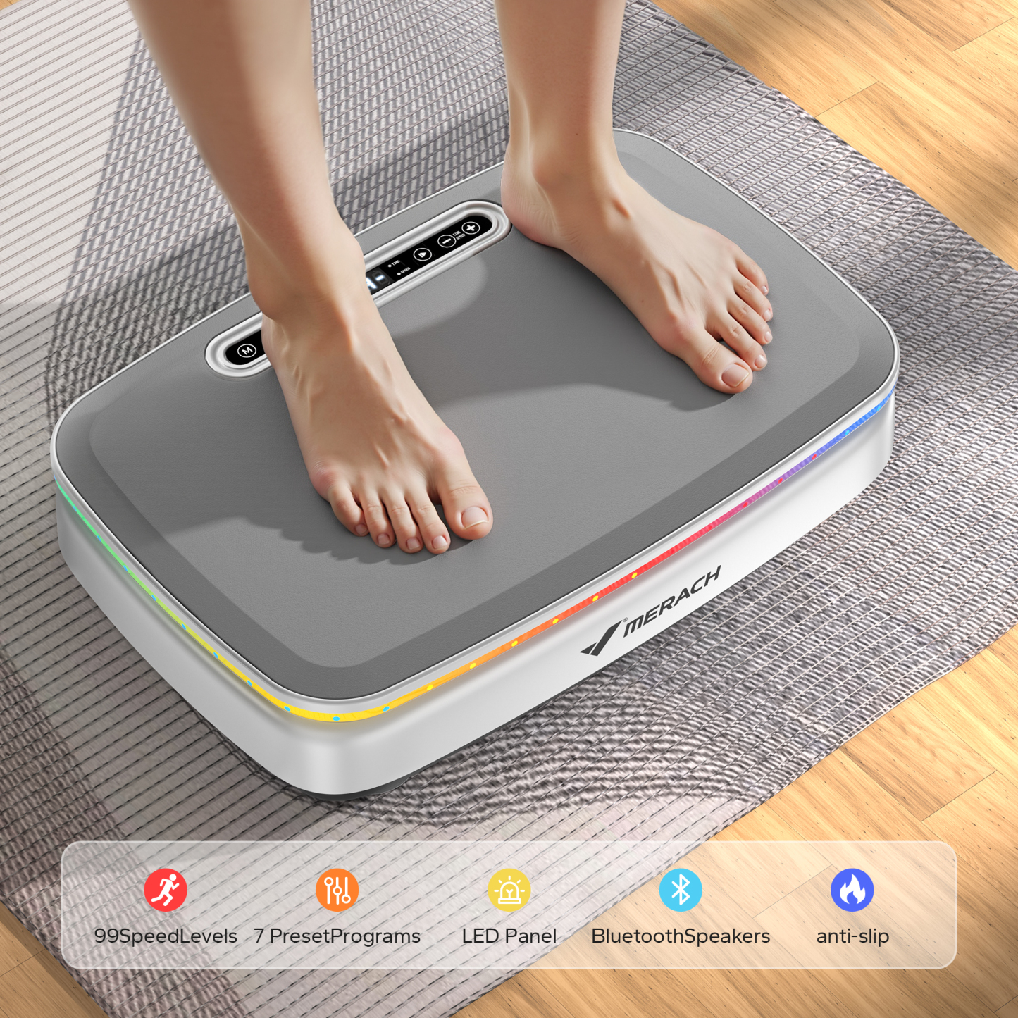 MERACH Vibration Plate Exercise Machine with Light, Bluetooth, Whole Body Workout Power Vibrate Fitness Platform Vibration Plate for Lymphatic Drainage,Motor Speed Control
