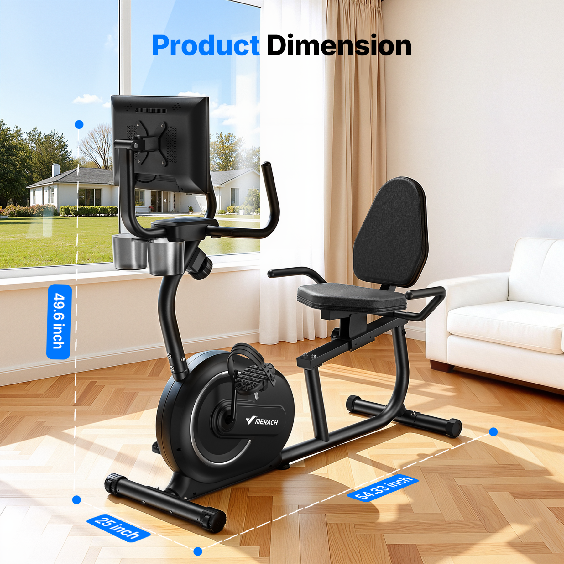 MERACH Recumbent Exercise Bike with Screen, Magnetic Resistance, Bluetooth APP, Adjustable Seat & Backrest, 350 LBS Capacity, Indoor Stationary Bike for Seniors & Home Cardio