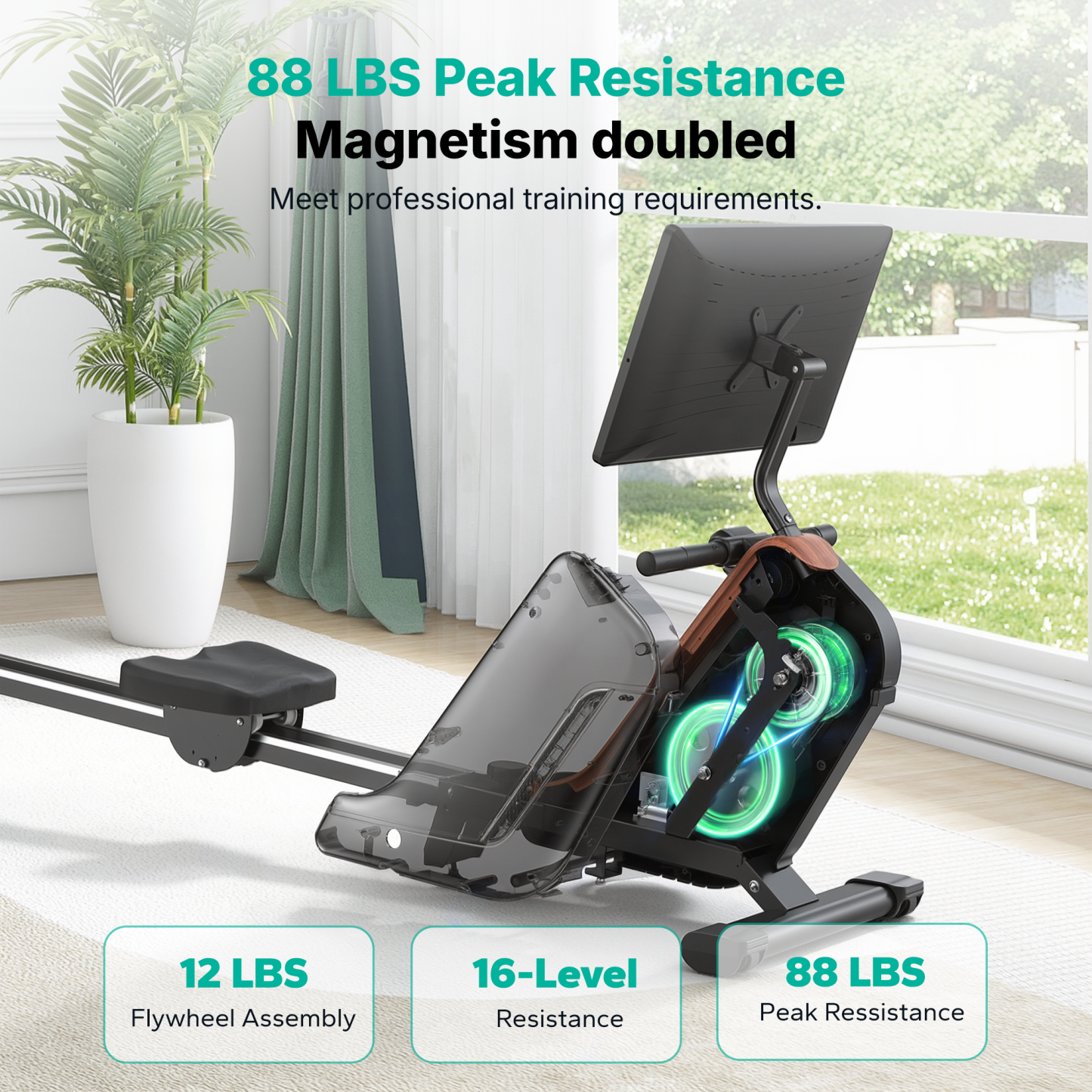 MERACH Magnetic Rowing Machines for Home, Quiet Row Machine with 51.2" Extended Rail, 16-Level Powerful Magnetic Rower and 350 LBS Weight Capacity