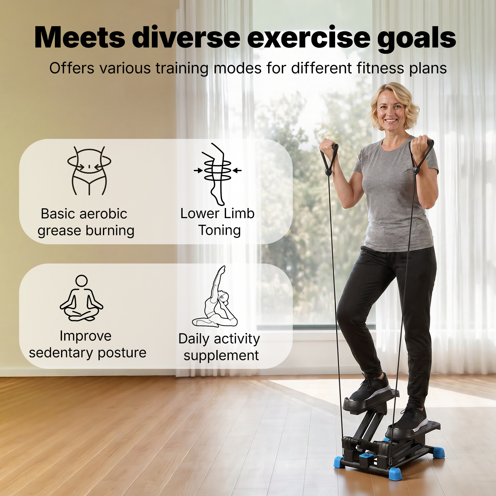 MERACH 3-in-1 Mini Stepper, 330 lb Weight Capacity, Stair Step Workout Machine with Resistance Bands, Health & Fitness Power Stepper for Home Workouts