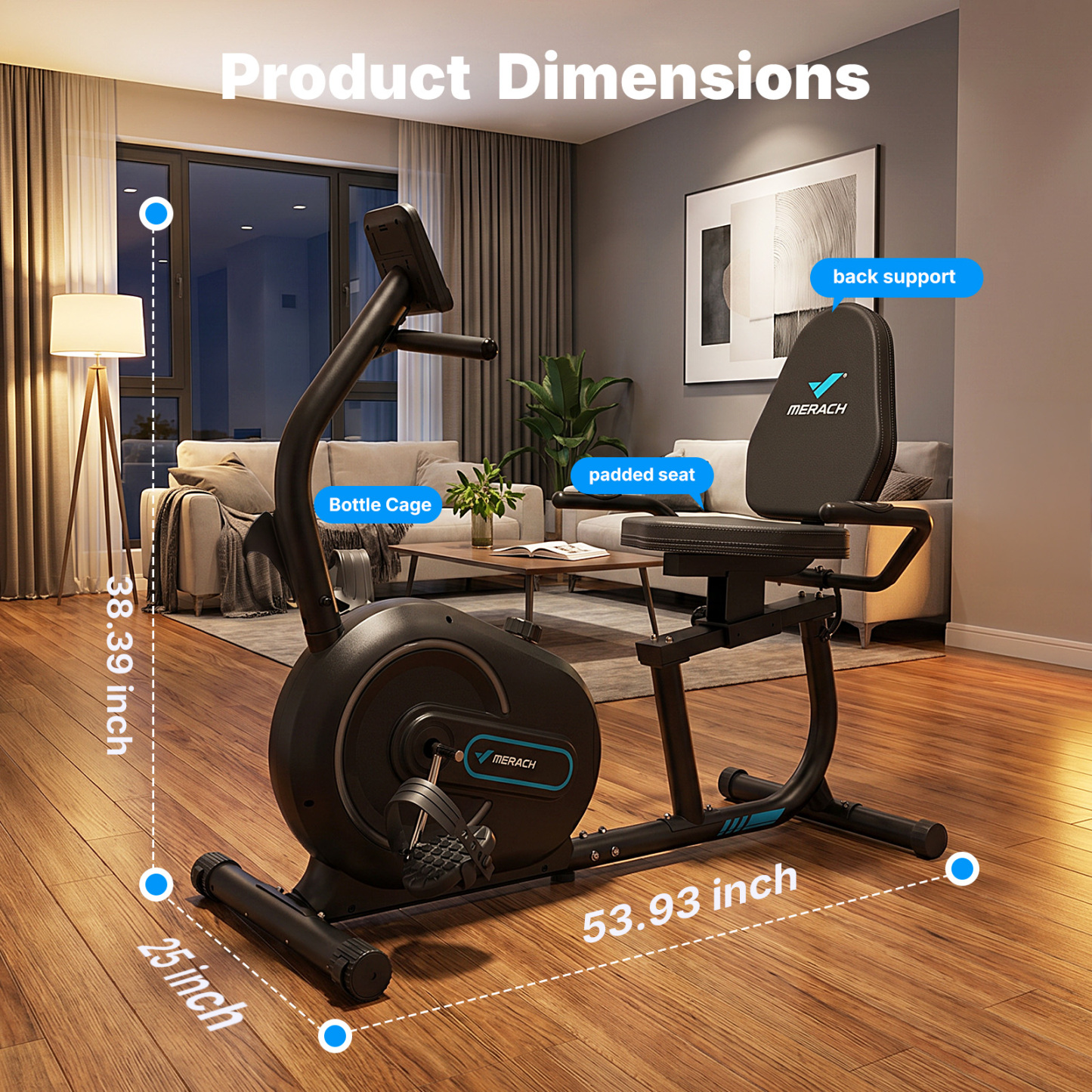 MERACH Recumbent Exercise Bikes for Home, Smart Bluetooth Recumbent Bike with APP & LCD Monitor, 8-Level Magnetic Resistance, Heart Rate Handle, Comfortable Stationary Bike for Seniors & Adults