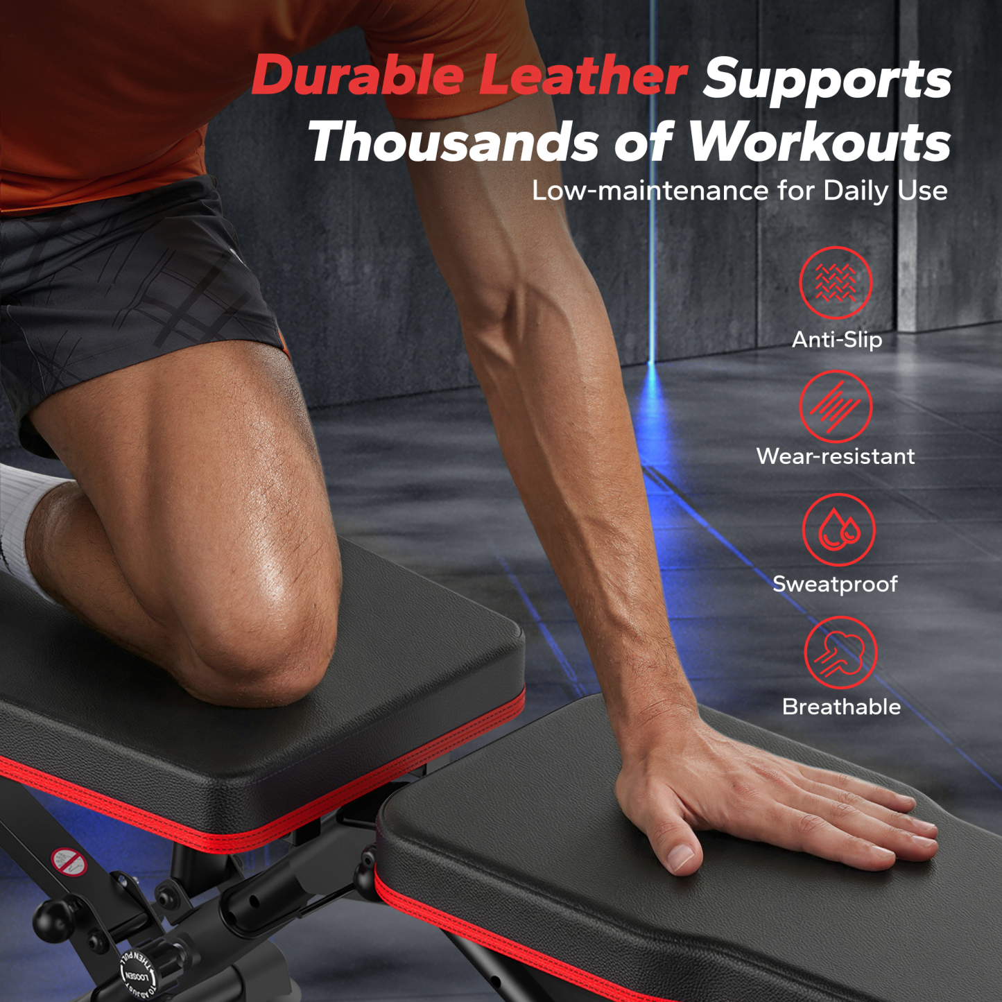 MERACH Adjustable Weight Bench with Extended Headrest, Hold up to 990 lbs, Foldable Exercise Bench for Home Gym Fitness Strength Training, Black&Red