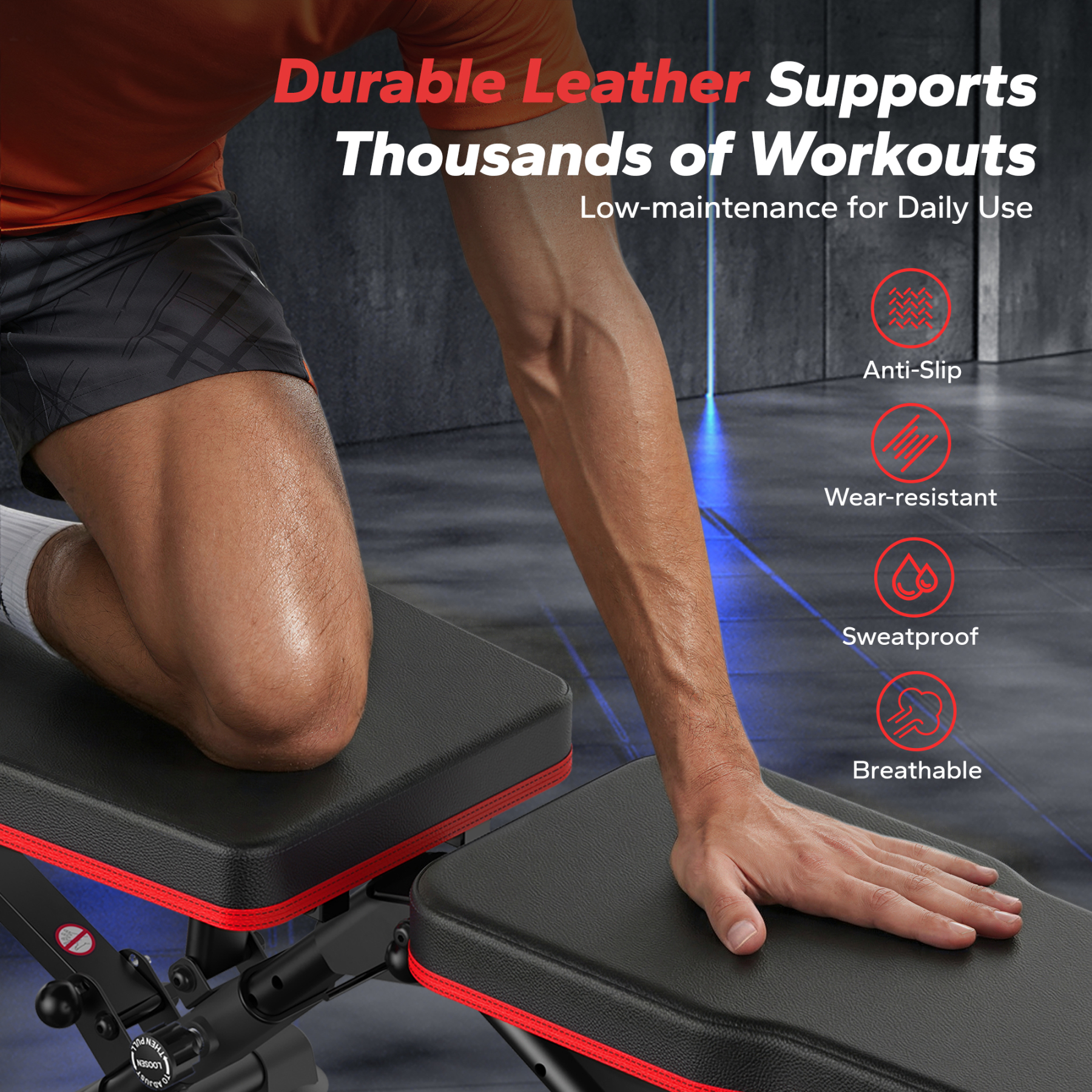 MERACH Adjustable Weight Bench with Extended Headrest, Hold up to 990 lbs, Foldable Exercise Bench for Home Gym Fitness Strength Training, Black&Red