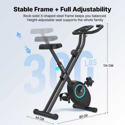 MERACH Folding Exercise Bike, Exercise Bike with LCD Display, Magnetic Fitness Bike for Home with Comfortable Seat, Space Saving, Cardio Training, Maximum Capacity 300 lbs