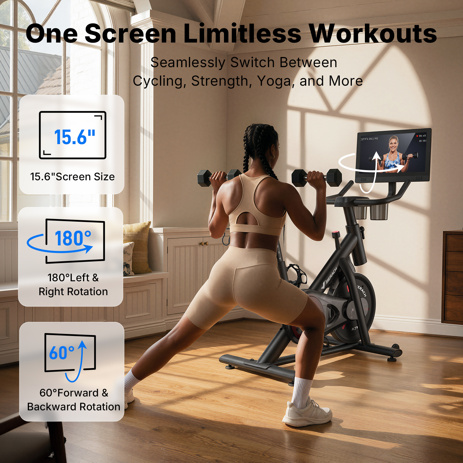 MERACH Stationary Exercise Bike with 1080P HD screen Low Noise for Indoor Workout Cycling Bike with 330lbs Weight Capacity Flywheel Weight 40lbs