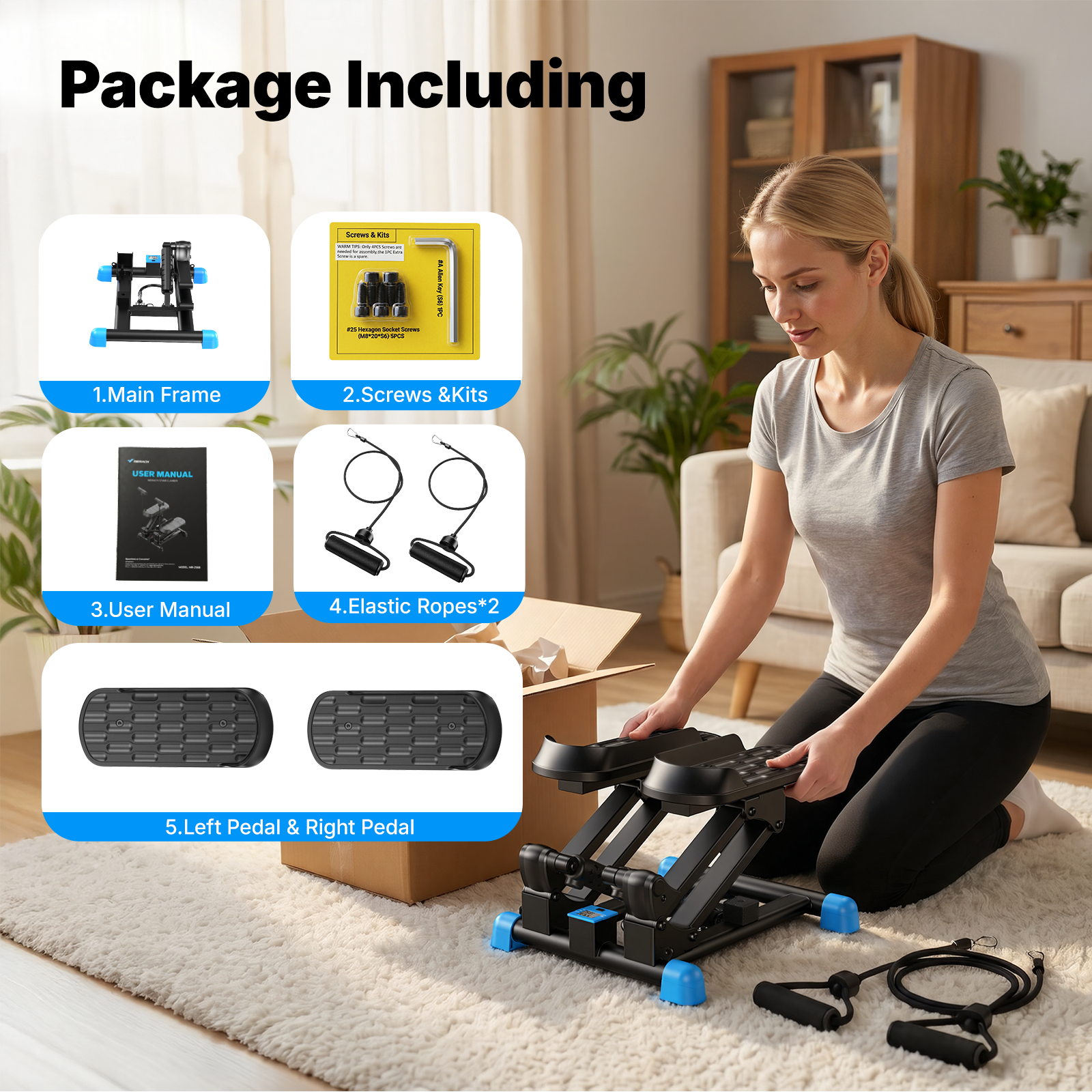 MERACH 3-in-1 Mini Stepper, 330 lb Weight Capacity, Stair Step Workout Machine with Resistance Bands, Health & Fitness Power Stepper for Home Workouts