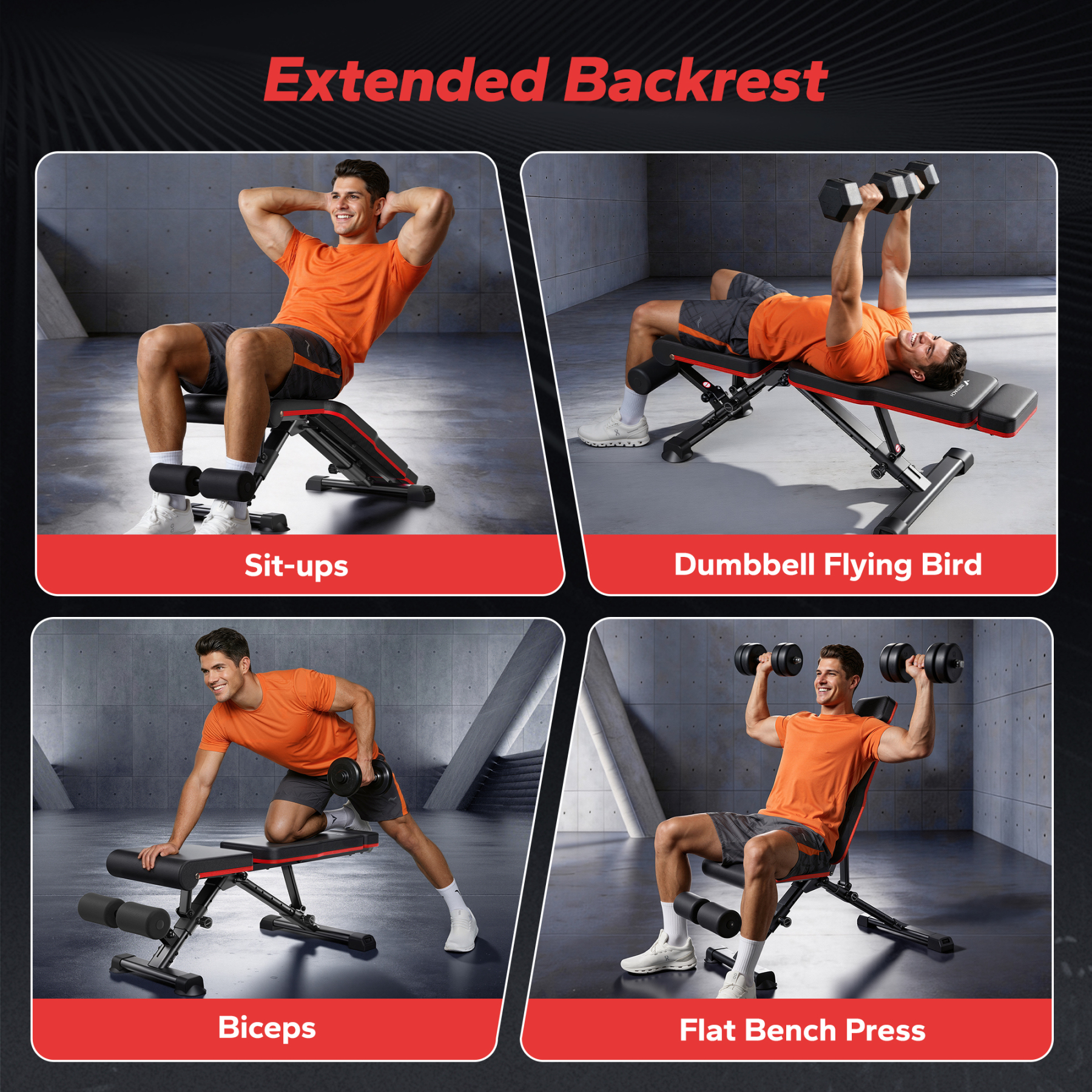 MERACH Adjustable Weight Bench with Extended Headrest, Hold up to 990 lbs, Foldable Exercise Bench for Home Gym Fitness Strength Training, Black&Red