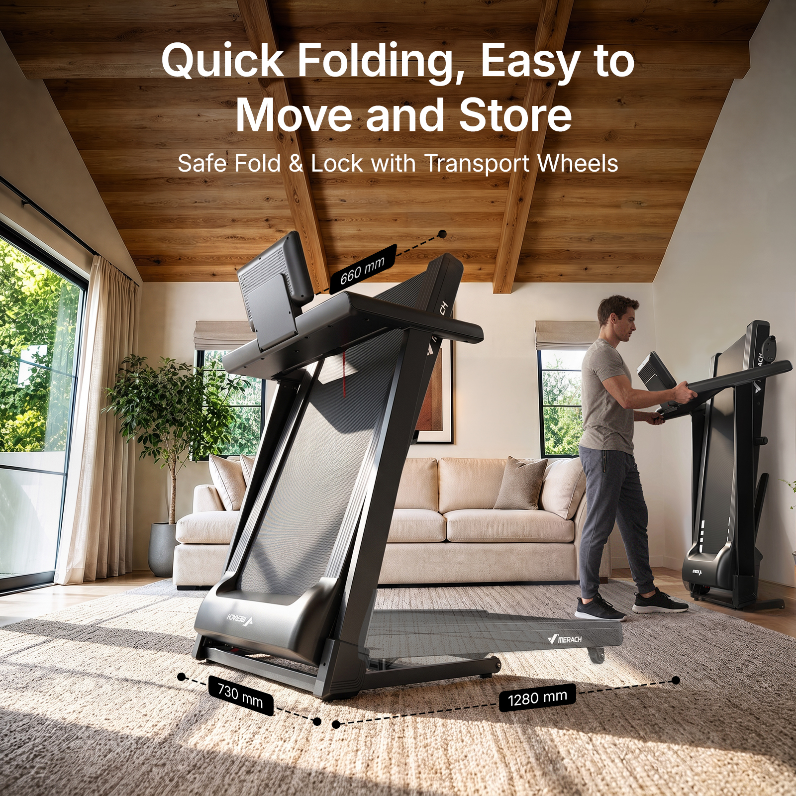 MERACH Treadmill with 15% Auto Incline, Foldable Treadmill for Home with 300lbs Capacity, 0.8-7.5MPH