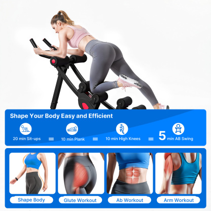 MERACH Ab Machine Dual-Track Core Trainer with 4-Level Adjustable Resistance, LCD Display Abs Workout Equipment for Home Gym, 440lbs Capacity, Black and Red
