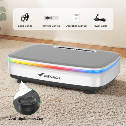 MERACH Vibration Plate Exercise Machine with Light, Bluetooth, Whole Body Workout Power Vibrate Fitness Platform Vibration Plate for Lymphatic Drainage,Motor Speed Control