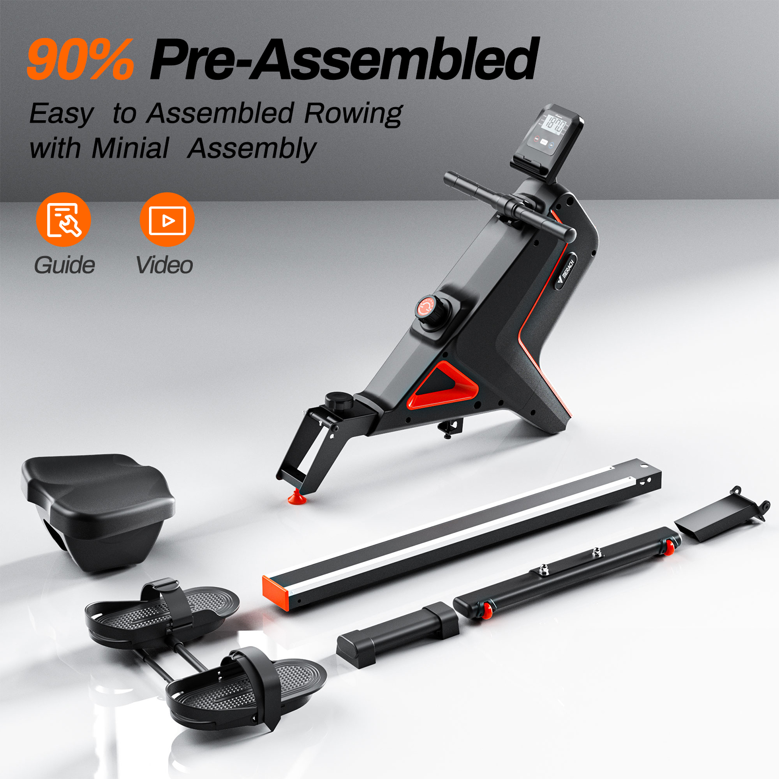 MERACH Foldable Magnetic Rowing Machine 16 Levels Resistance Quiet Rower with Bluetooth for Home Use