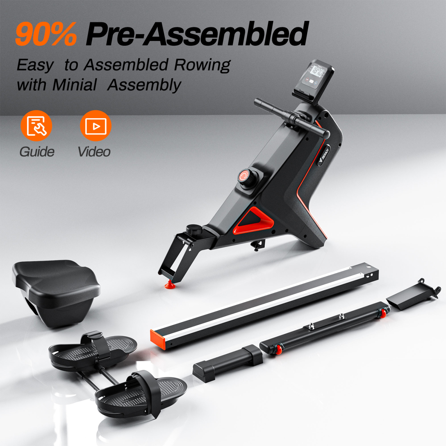 MERACH Foldable Magnetic Rowing Machine 16 Levels Resistance Quiet Rower with Bluetooth for Home Use