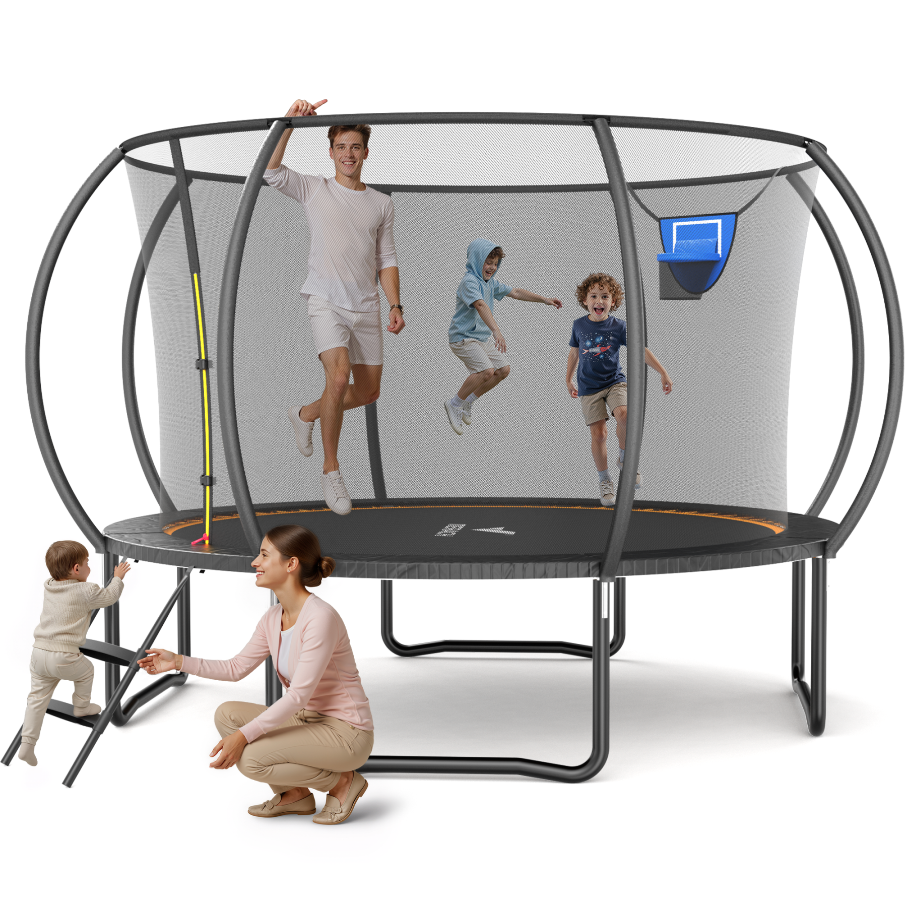 MERACH 12FT Round Trampoline with Safety Enclosure & Ladder – Outdoor Trampoline for Kids & Teens, Family Fun & Fitness
