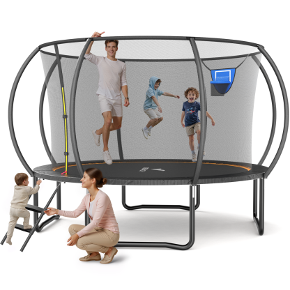 MERACH 12FT Round Trampoline with Safety Enclosure & Ladder – Outdoor Trampoline for Kids & Teens, Family Fun & Fitness
