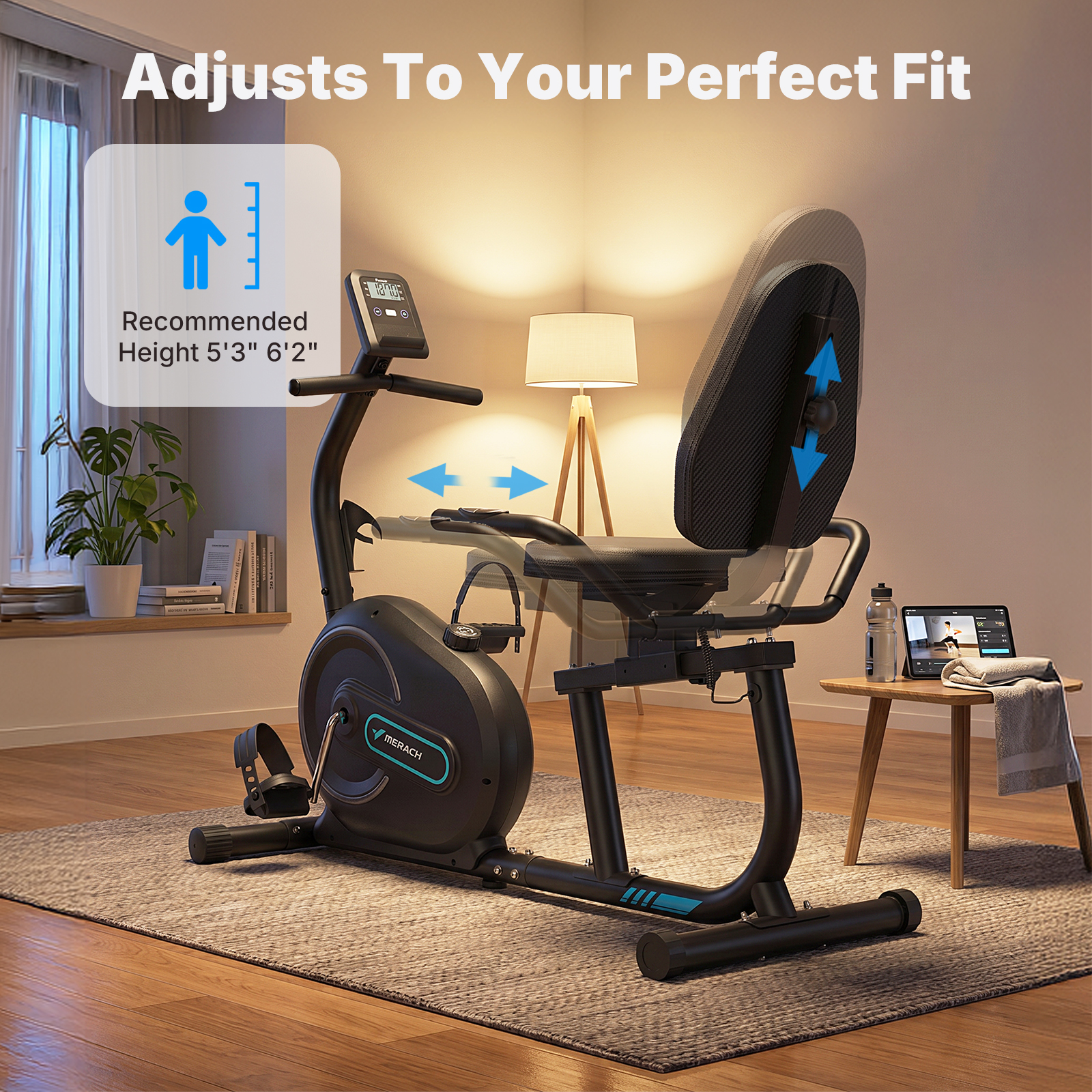 MERACH Recumbent Exercise Bikes for Home, Smart Bluetooth Recumbent Bike with APP & LCD Monitor, 8-Level Magnetic Resistance, Heart Rate Handle, Comfortable Stationary Bike for Seniors & Adults